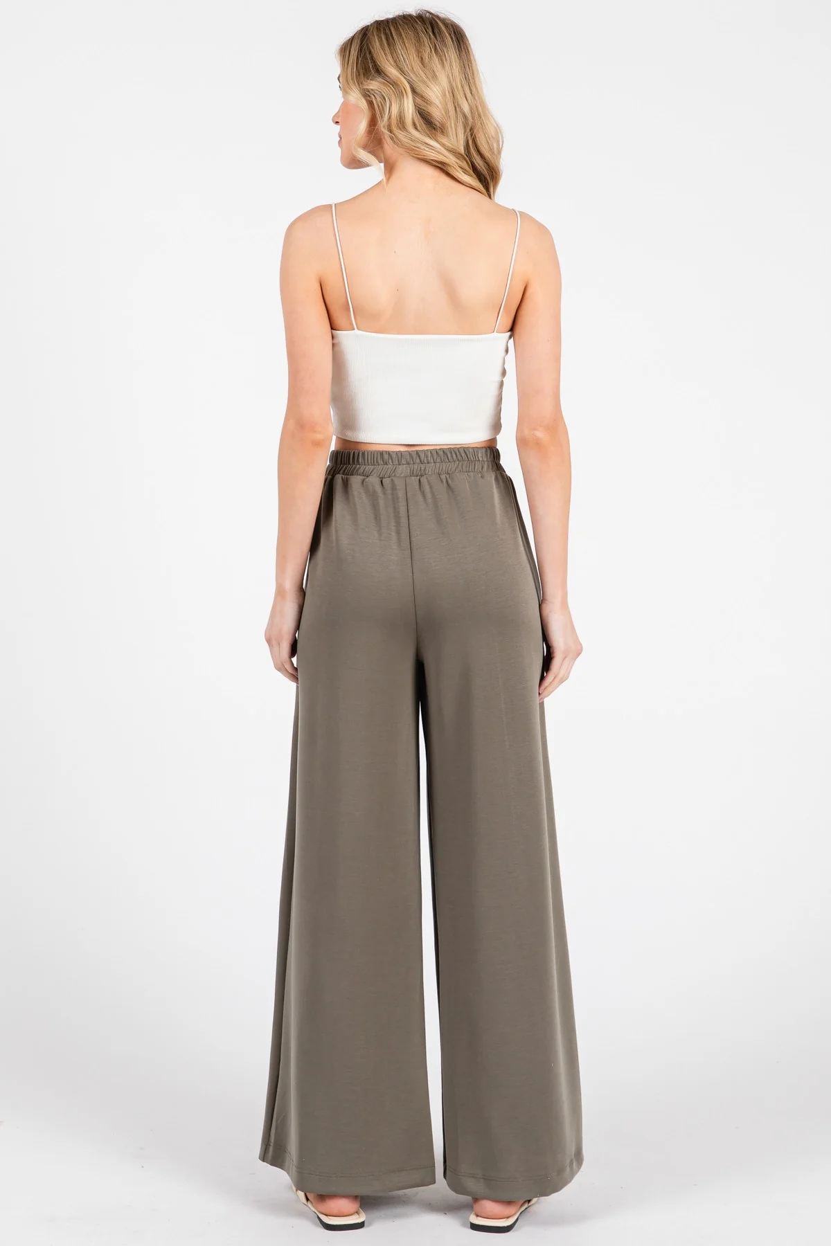 Olive Drawstring Wide Leg Pants - Image 4