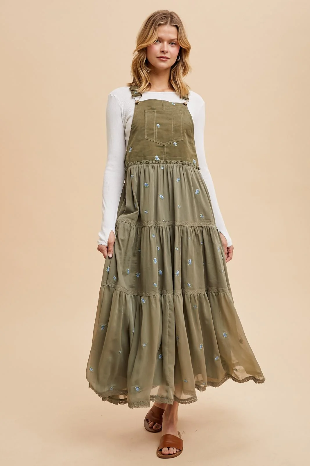 Olive Embroidered Floral Skirtall - Image 2
