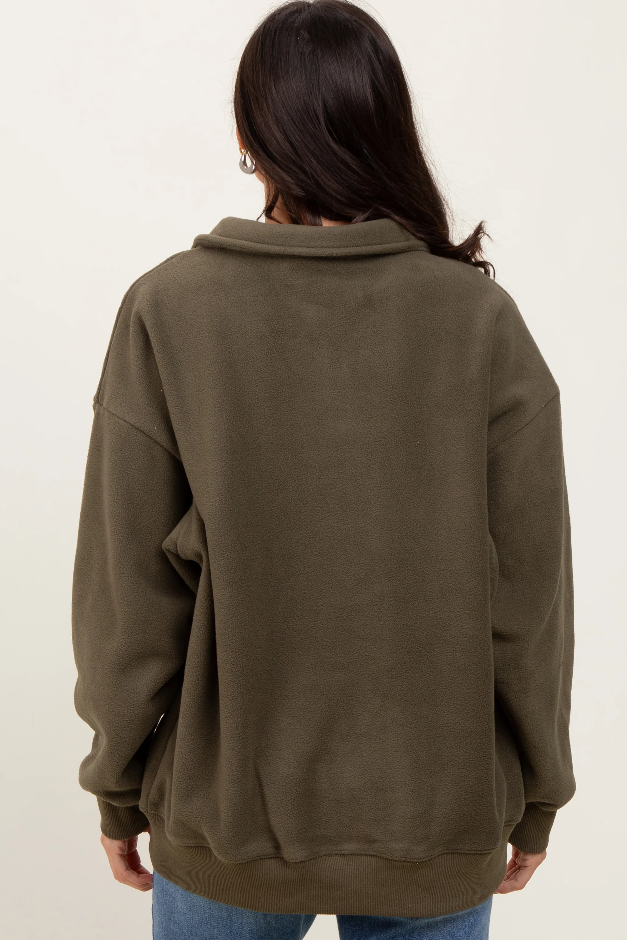 Olive Fleece Collared Button Up Pullover - Image 4