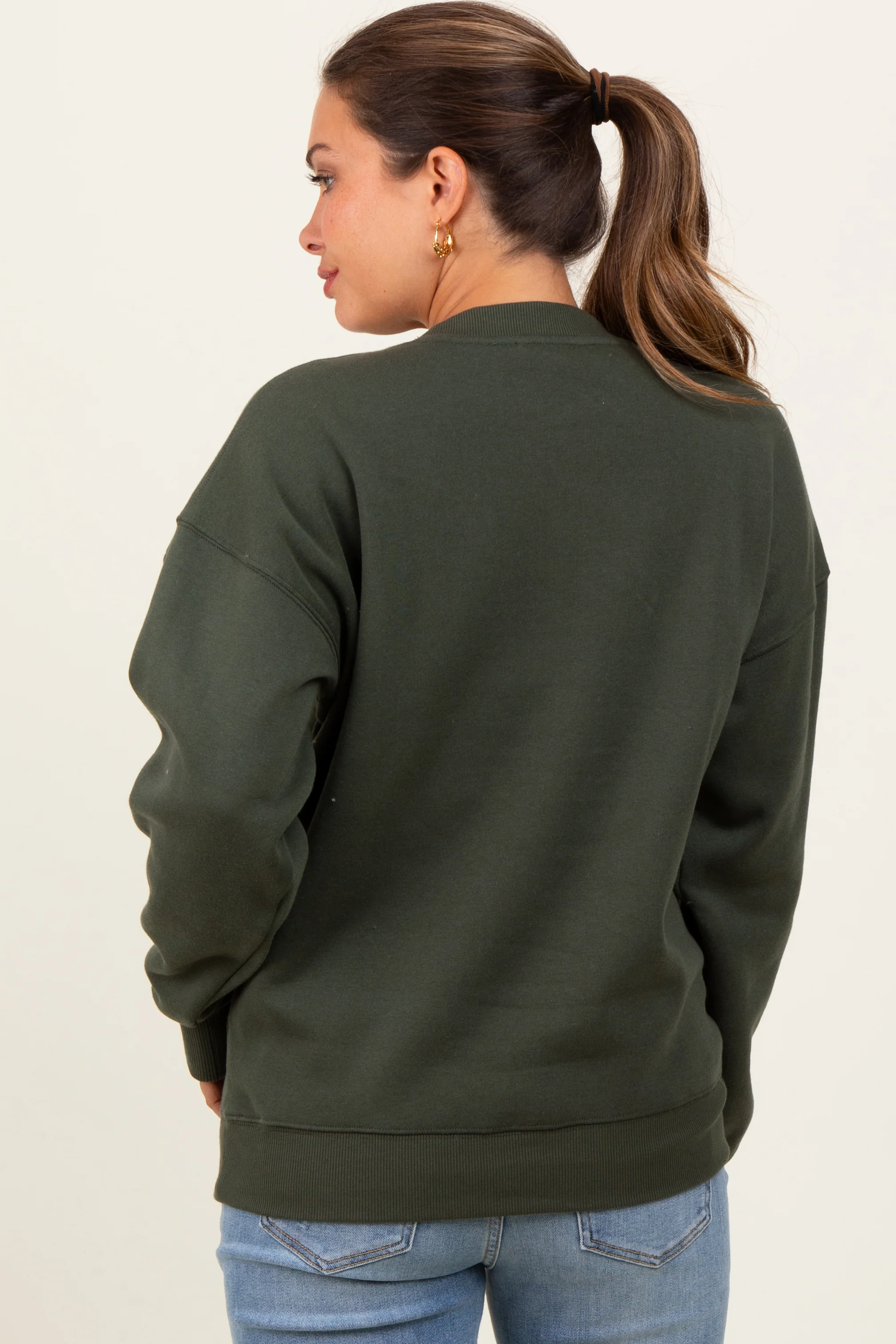 Olive Fleece Crew Neck Relaxed Fit Maternity Sweatshirt - Image 3