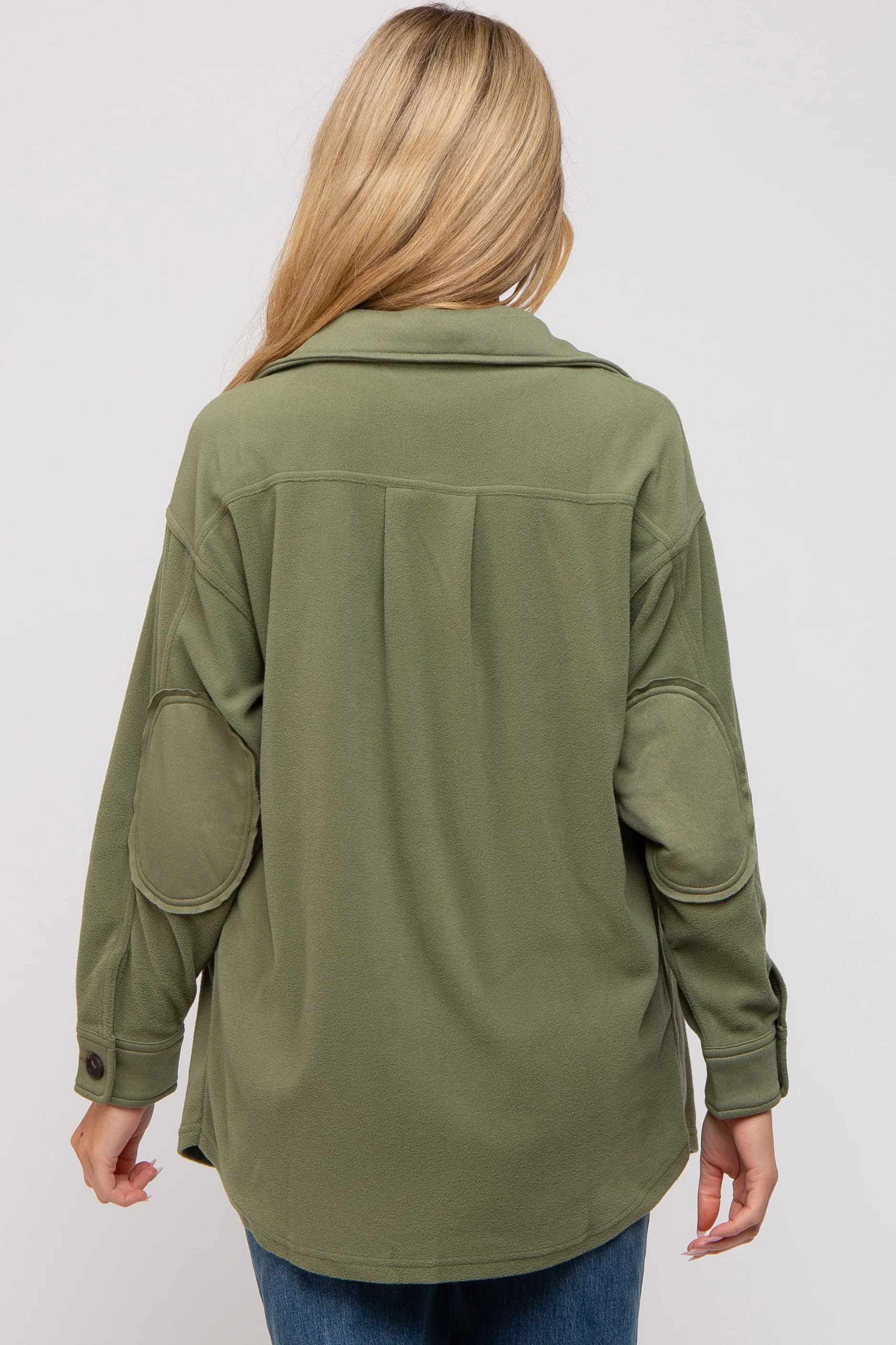 Olive Fleece Double Front Pocket Maternity Jacket - Image 3