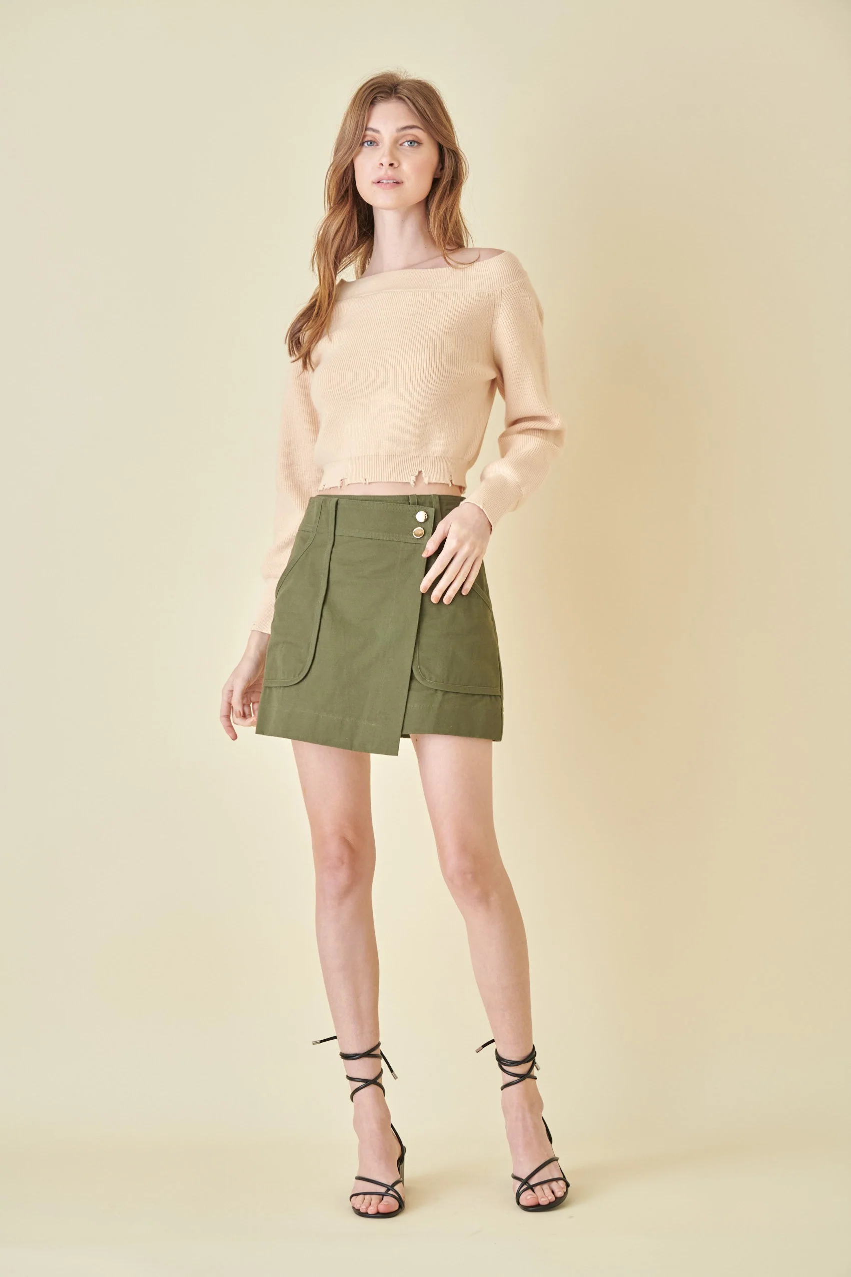 Olive Front Overlap Utility Mini Skirt - Image 2
