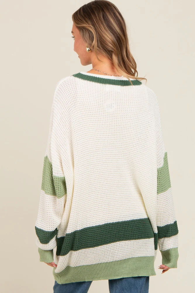 Olive Green Colorblock Button Down Cardigan - Image 4