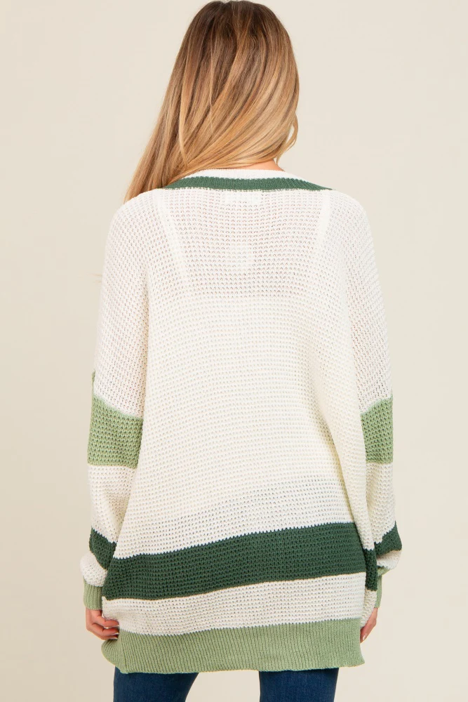 Olive Green Colorblock Button Down Maternity Cardigan - Image 4