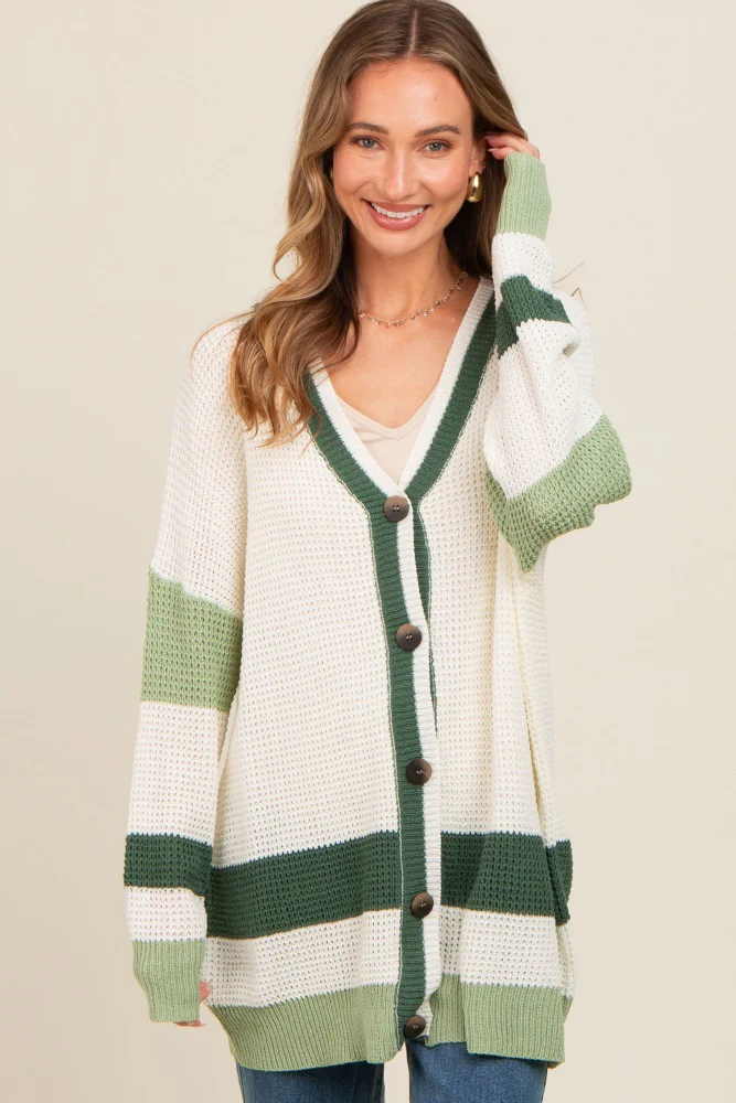 Olive Green Colorblock Button Down Maternity Cardigan - Image 5