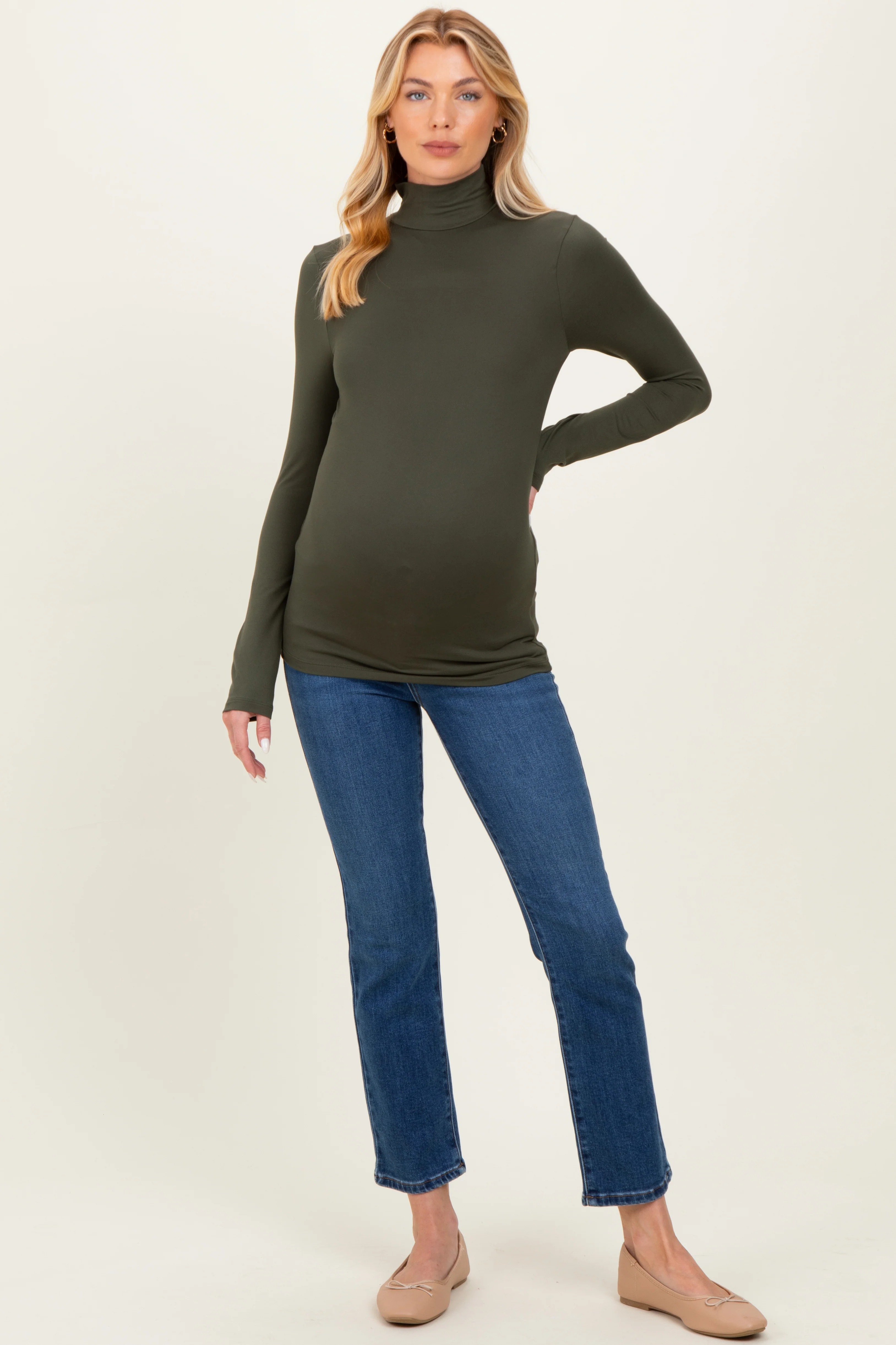 Olive Maternity Mock Neck Top - Image 4