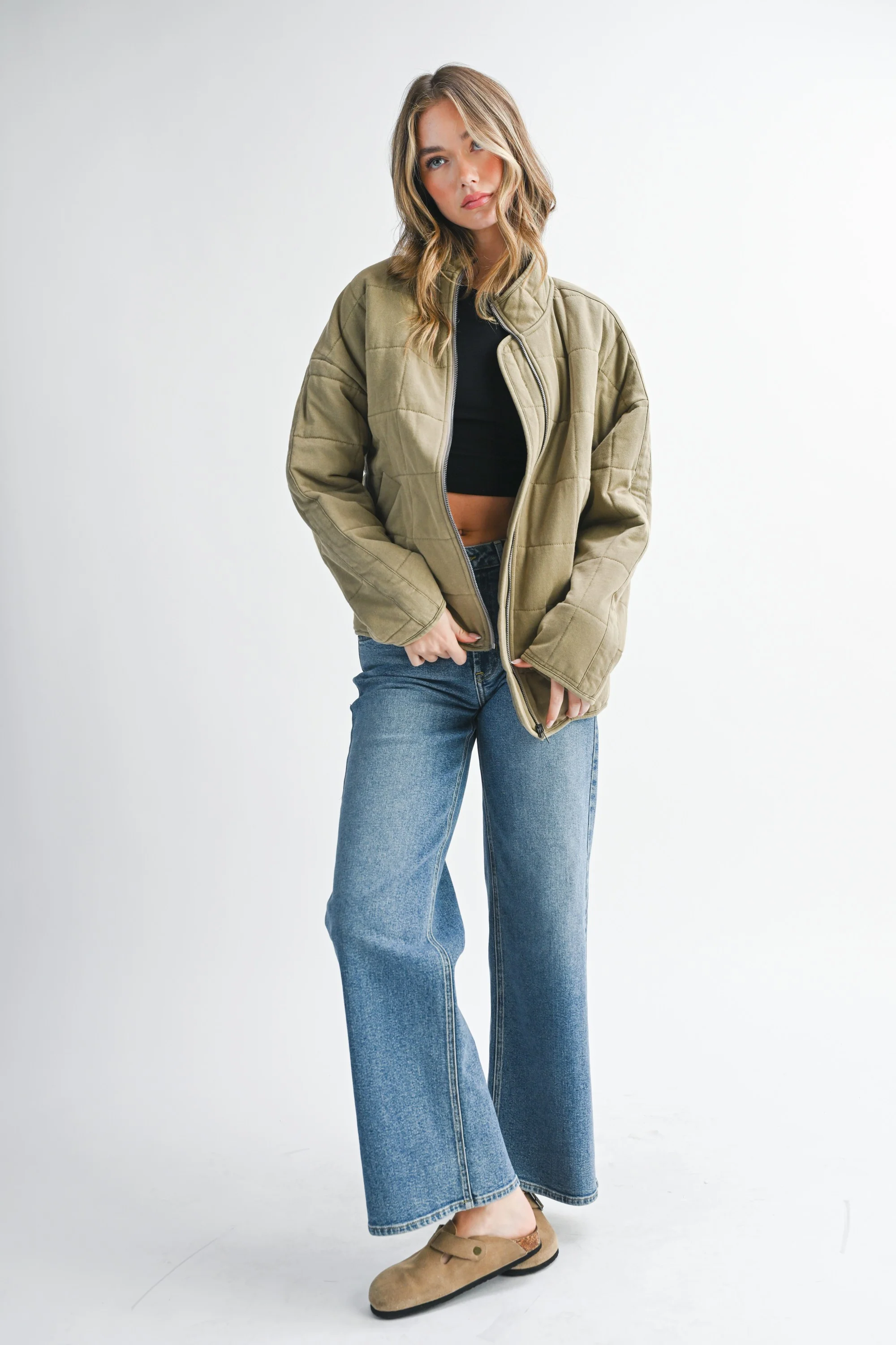 Olive Oversized Quilted Jacket - Image 3