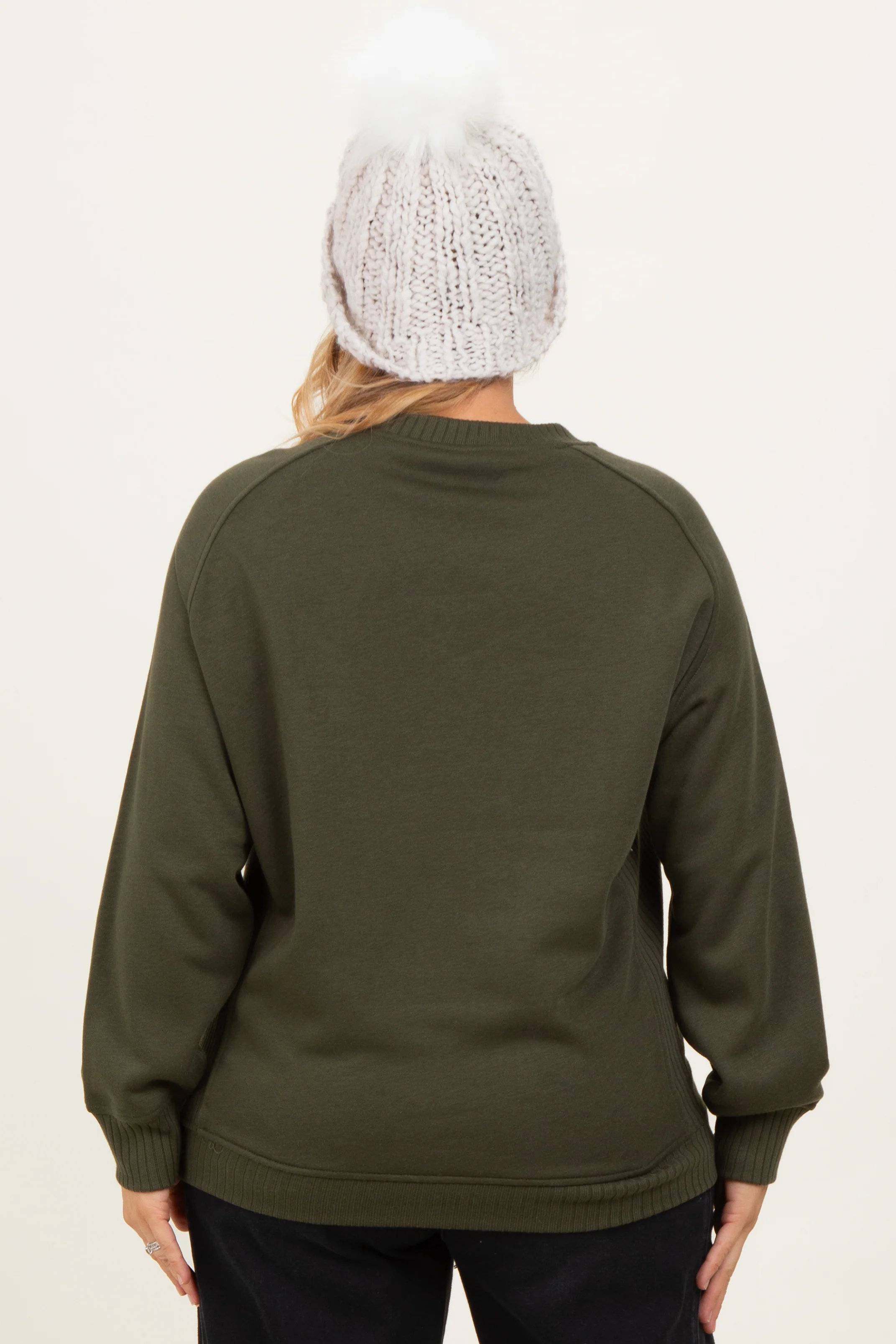 Olive Pullover Terry Maternity Plus Crewneck - Image 3