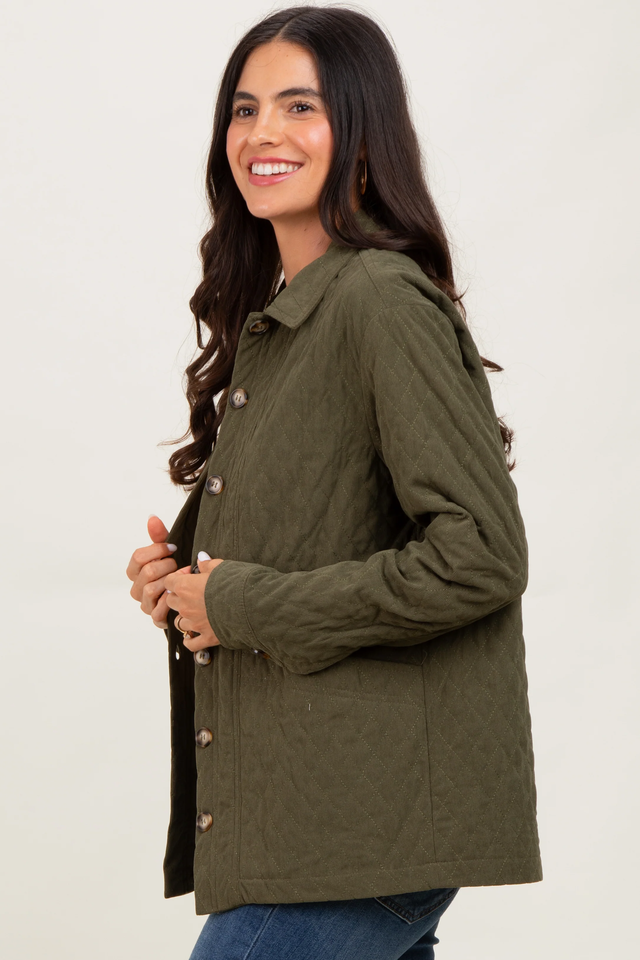 Olive Quilted Button Jacket - Image 3
