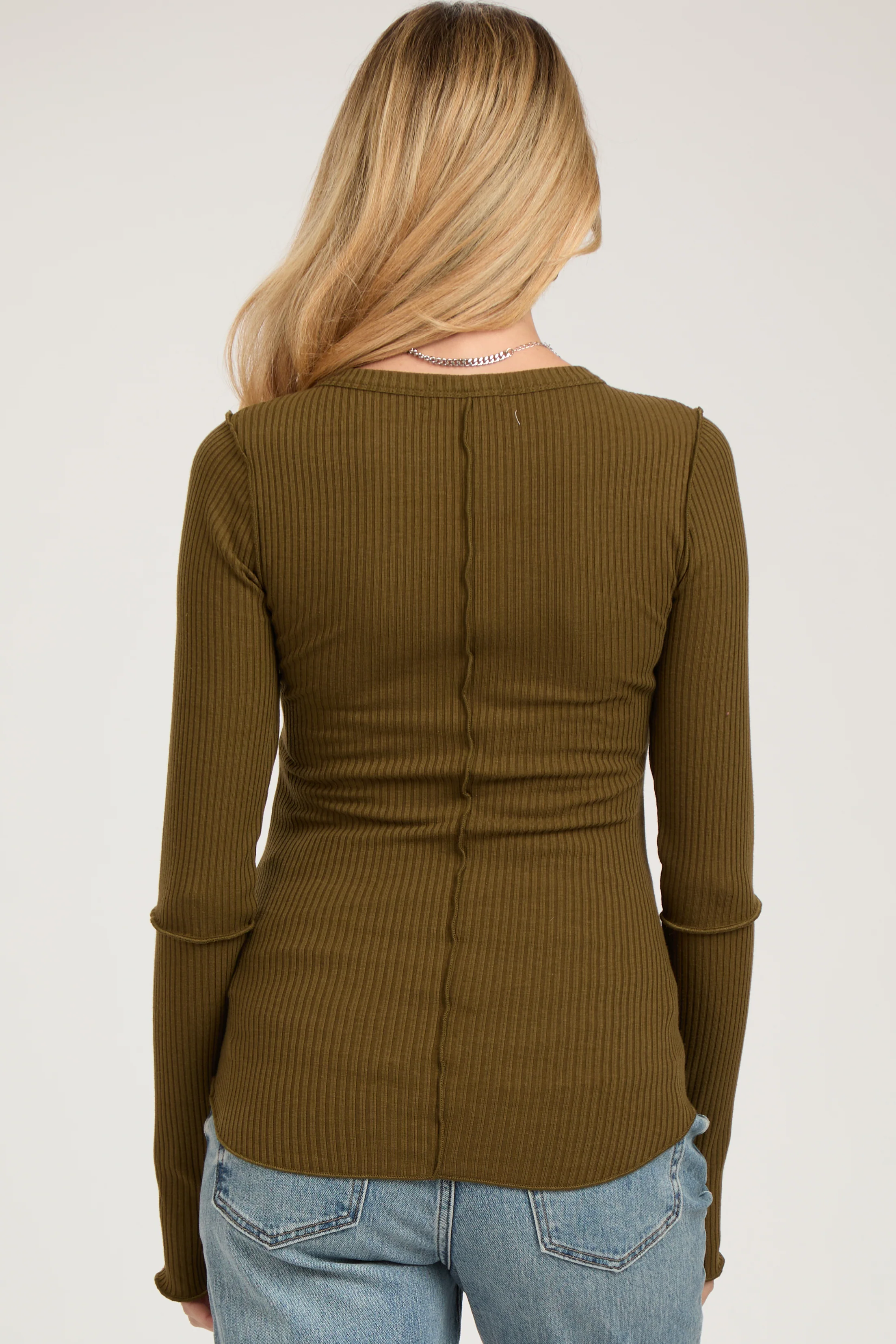 Olive Ribbed Maternity Long Sleeve Top - Image 3