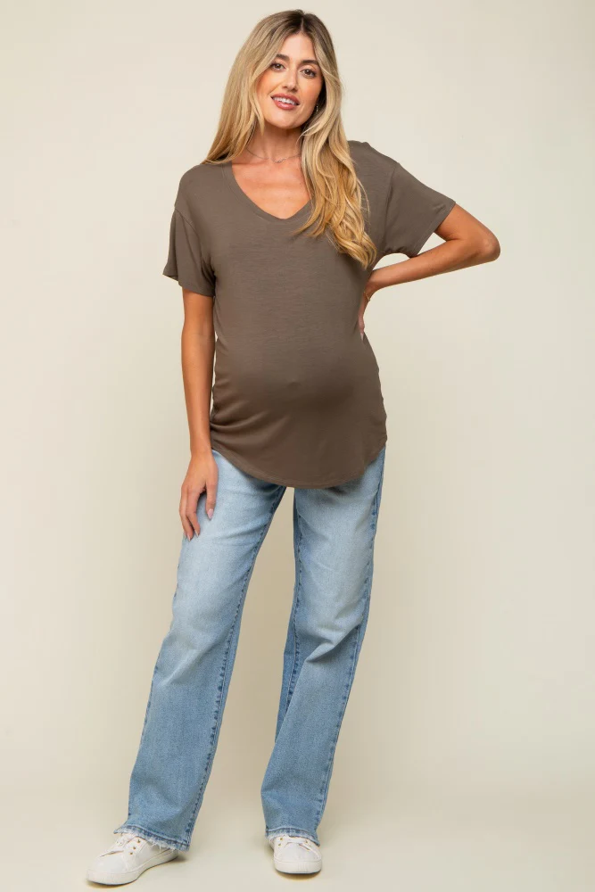 Olive Scoop Neck Basic Maternity Tee - Image 4