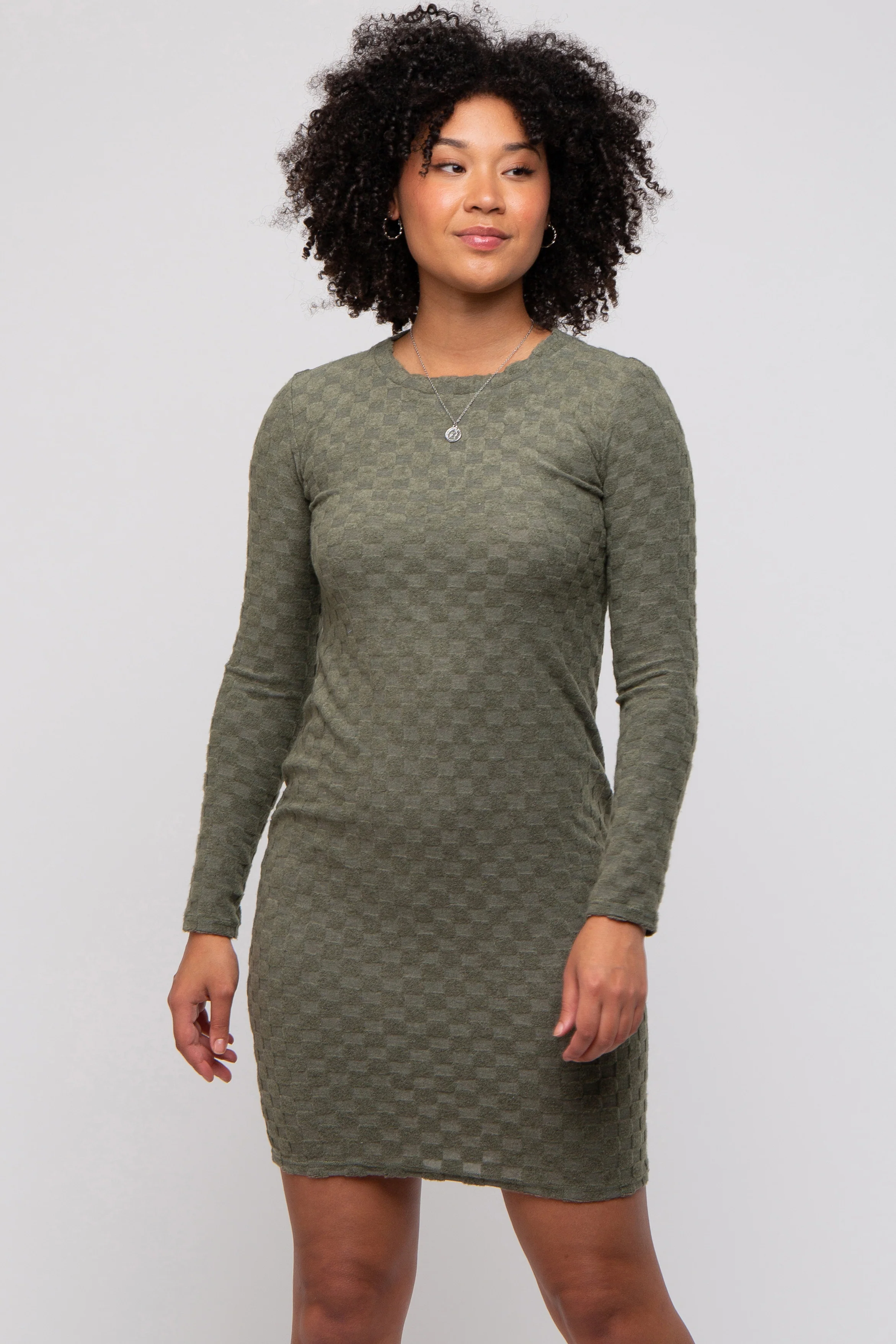 Olive Soft Brushed Knit Long Sleeve Maternity Dress - Image 8