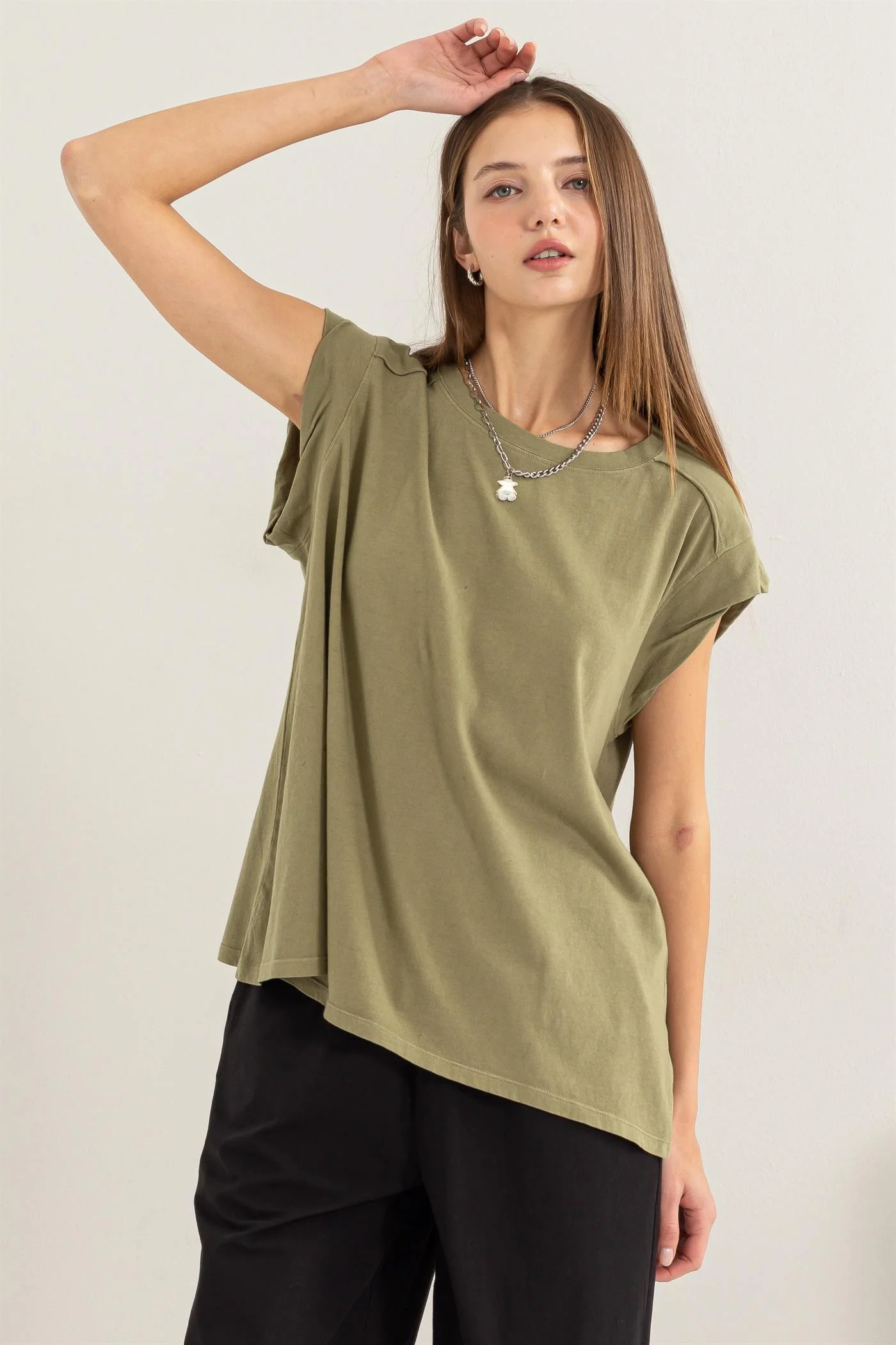 Olive Soft Oversized Maternity Top - Image 3