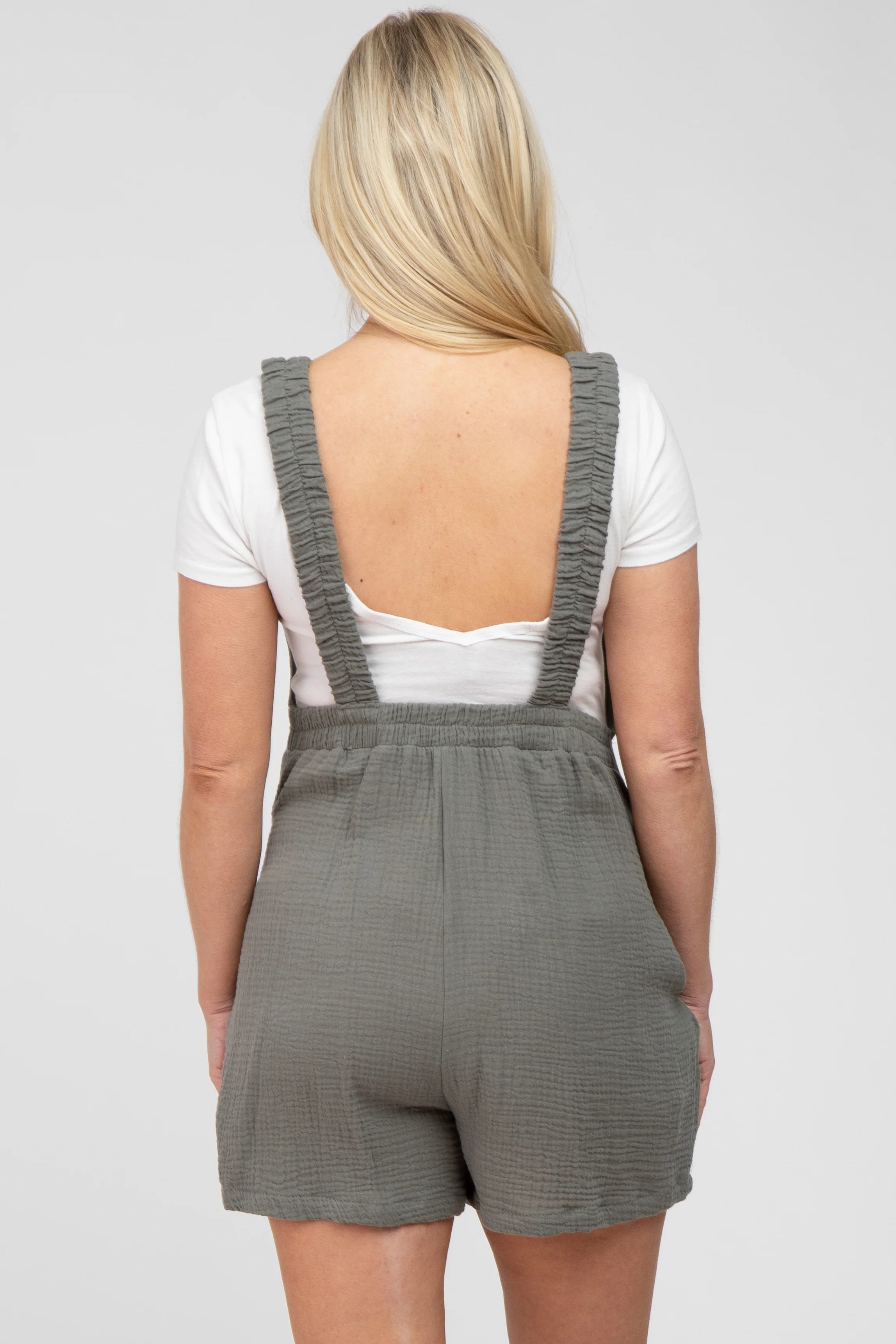 Olive Square Neck Elastic Strap Maternity Romper - Image 4
