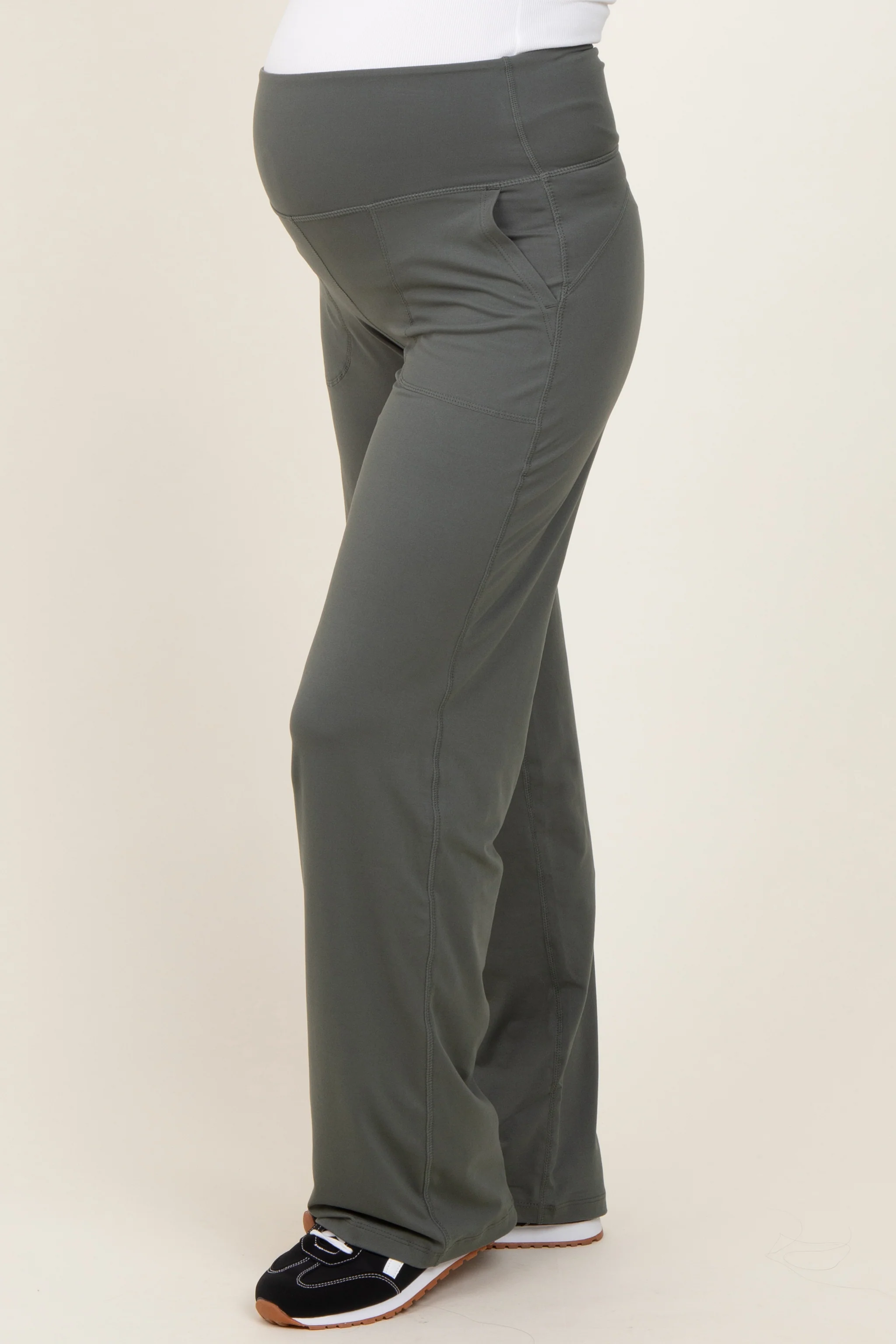 Olive Straight Leg Yoga Maternity Pants - Image 5