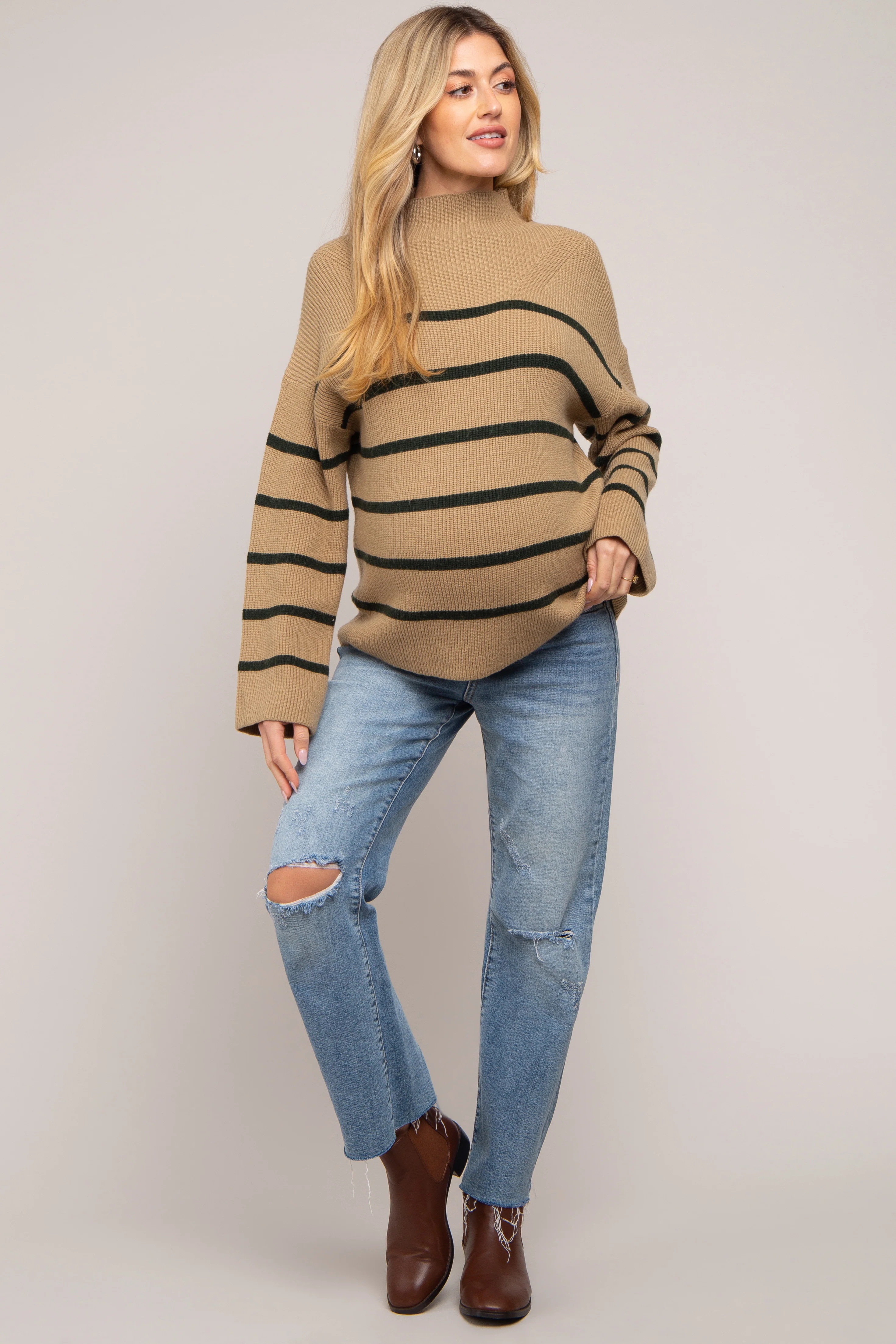 Olive Striped Mock Neck Maternity Sweater - Image 5