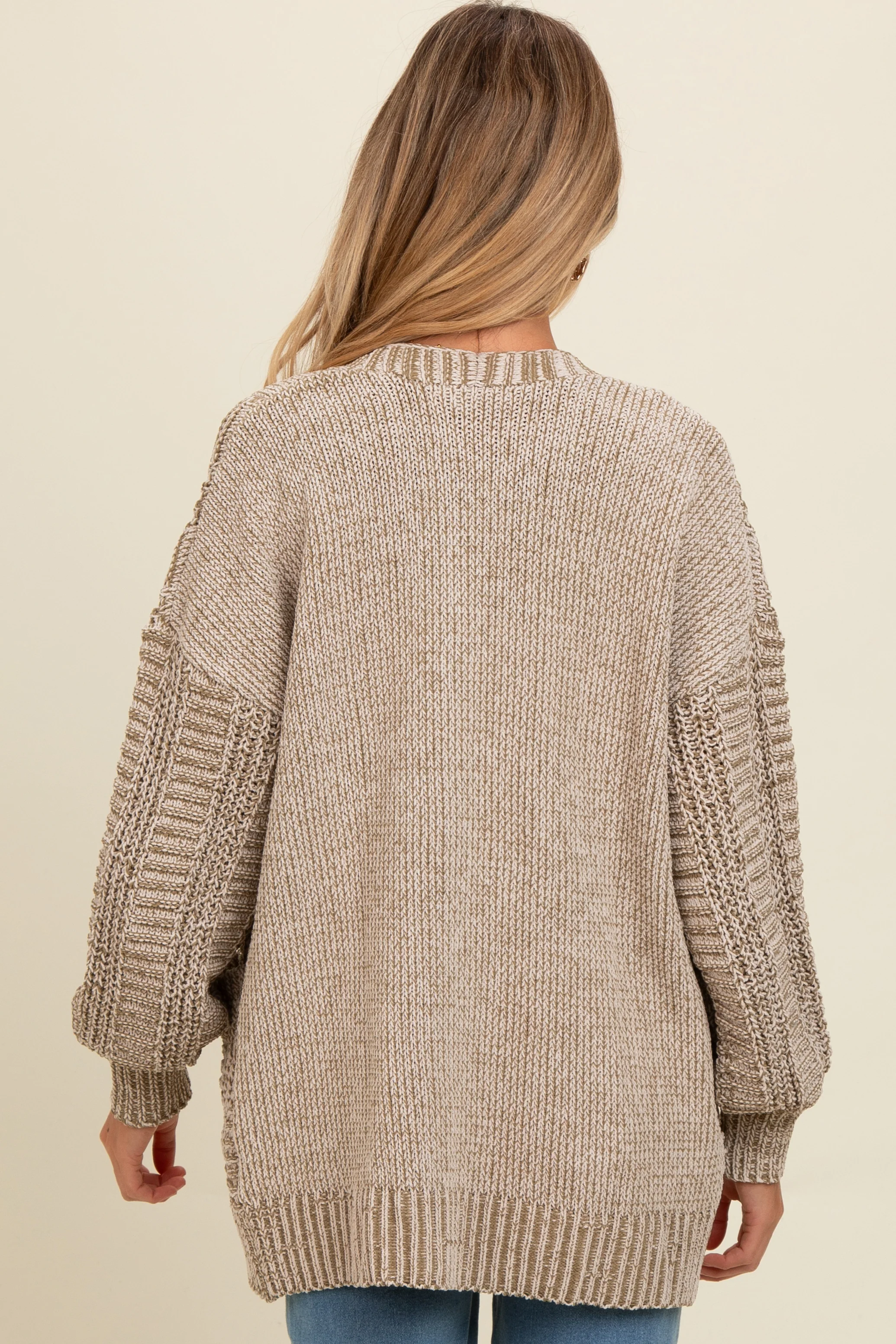 Olive Two Toned Oversized Cable Knit Maternity Cardigan - Image 5