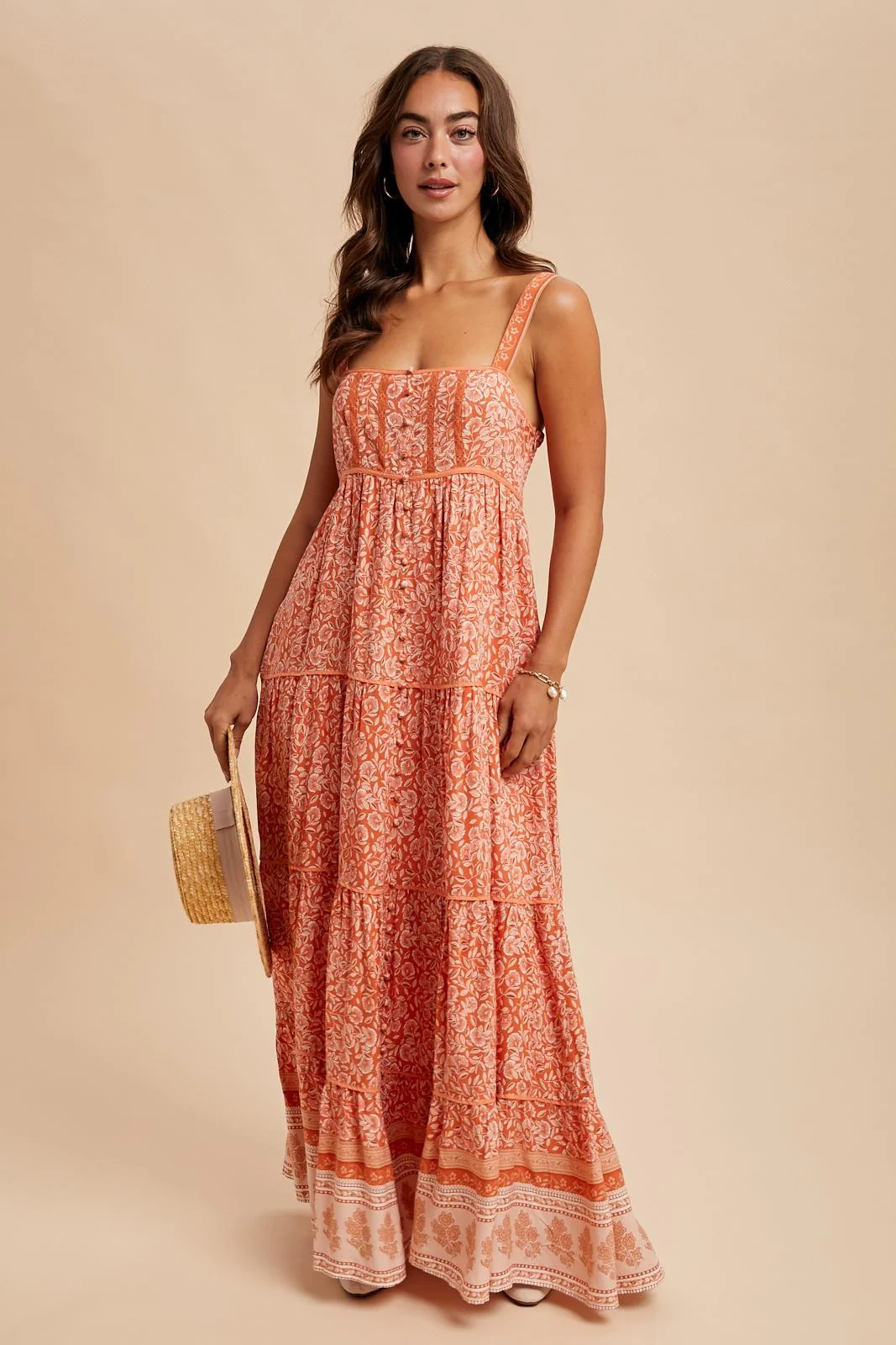 Orange Border Print Sleeveless Maxi Dress - Image 3