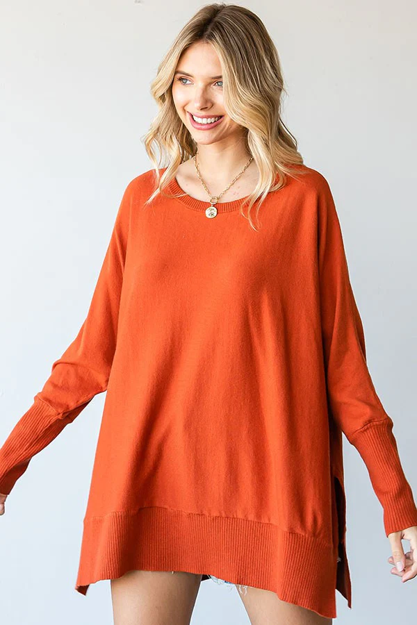 Orange Dolman Sleeve Side Slit Maternity Sweater - Image 6