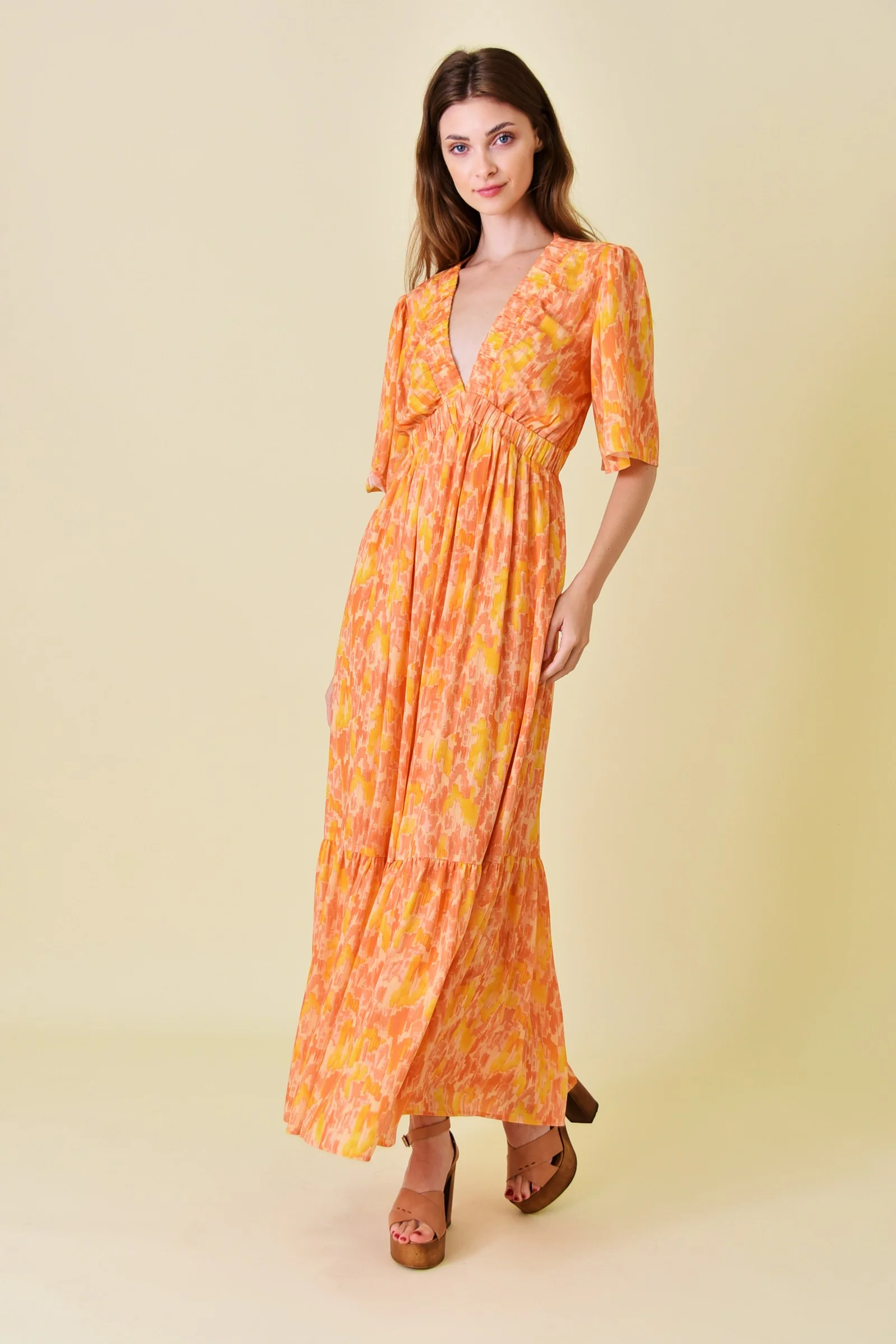 Orange Print Back Cutout Maxi Dress - Image 2