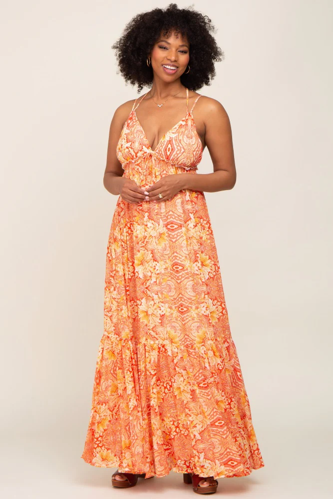 Orange Printed Halter Dress - Image 4