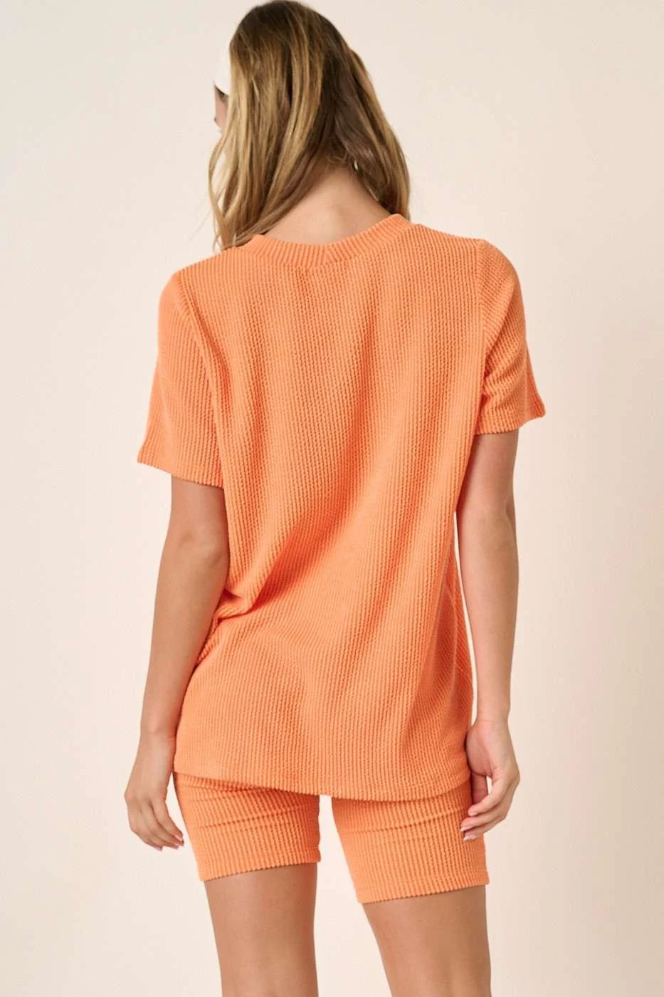 Orange Rib Knit T-Shirt And Biker Short Set - Image 3