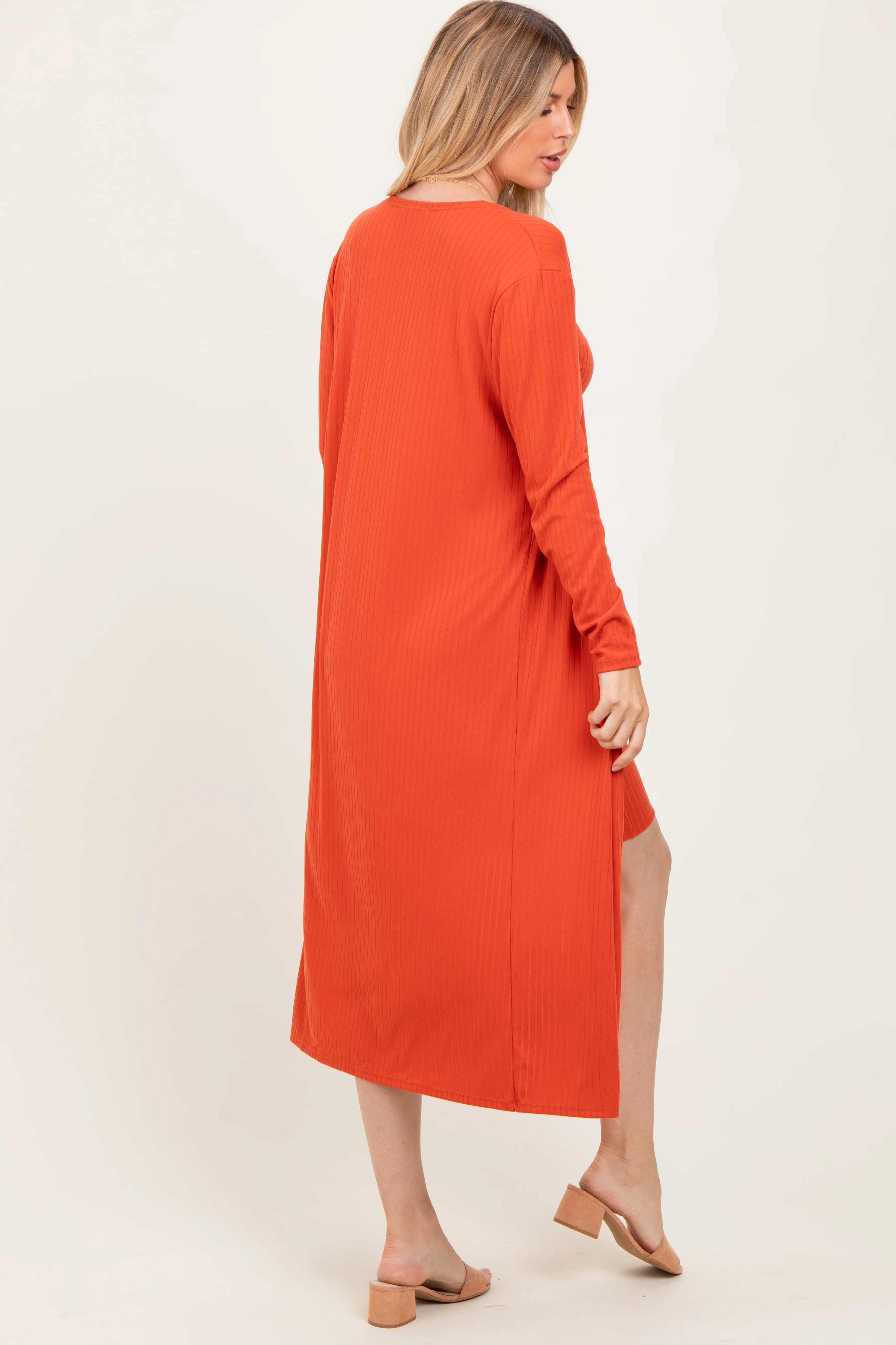 Orange Ribbed Cardigan 2 Piece Maternity Set - Image 4