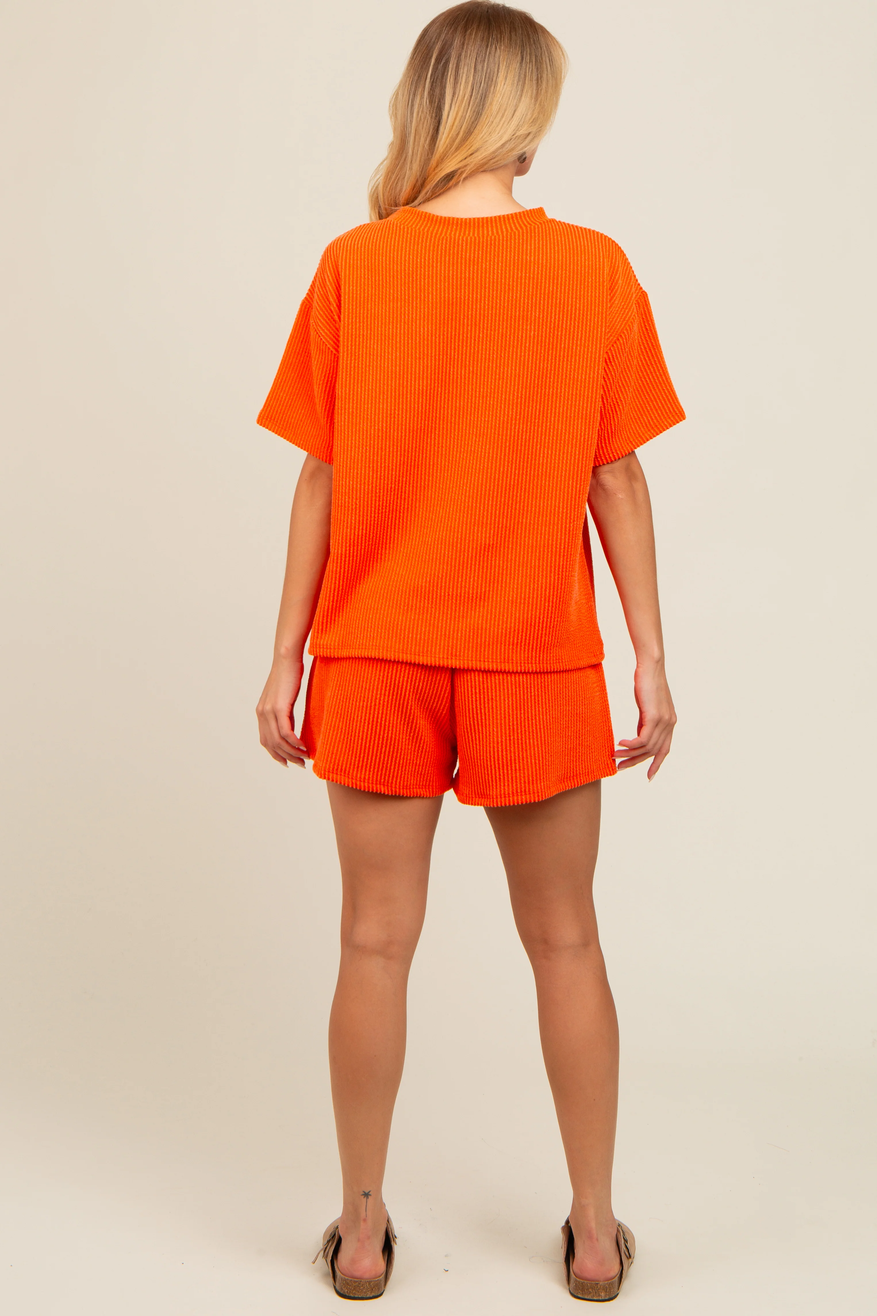 Orange Ribbed Shorts Set - Image 4