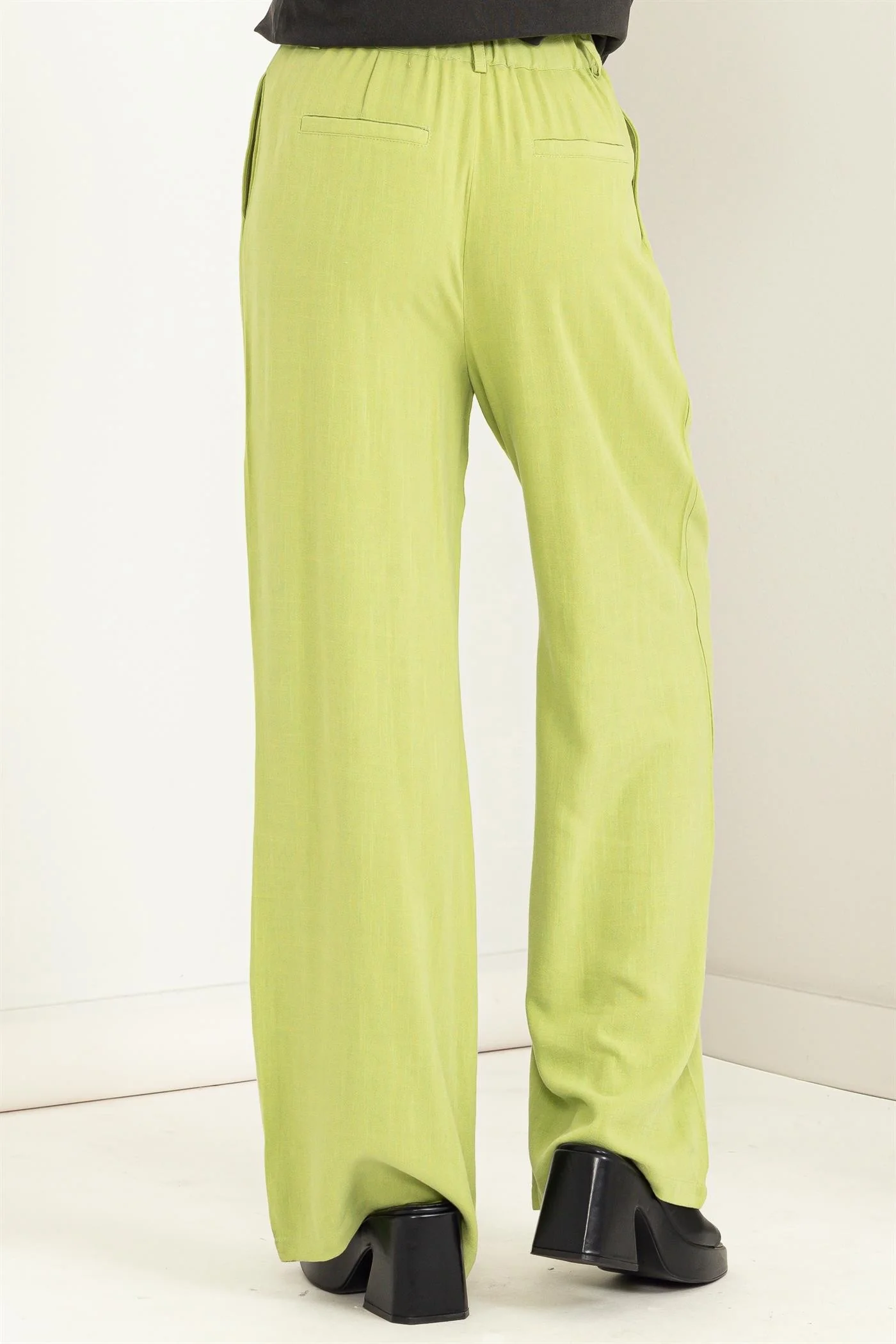 Pale Olive Relax Fit High Waisted Trousers - Image 4