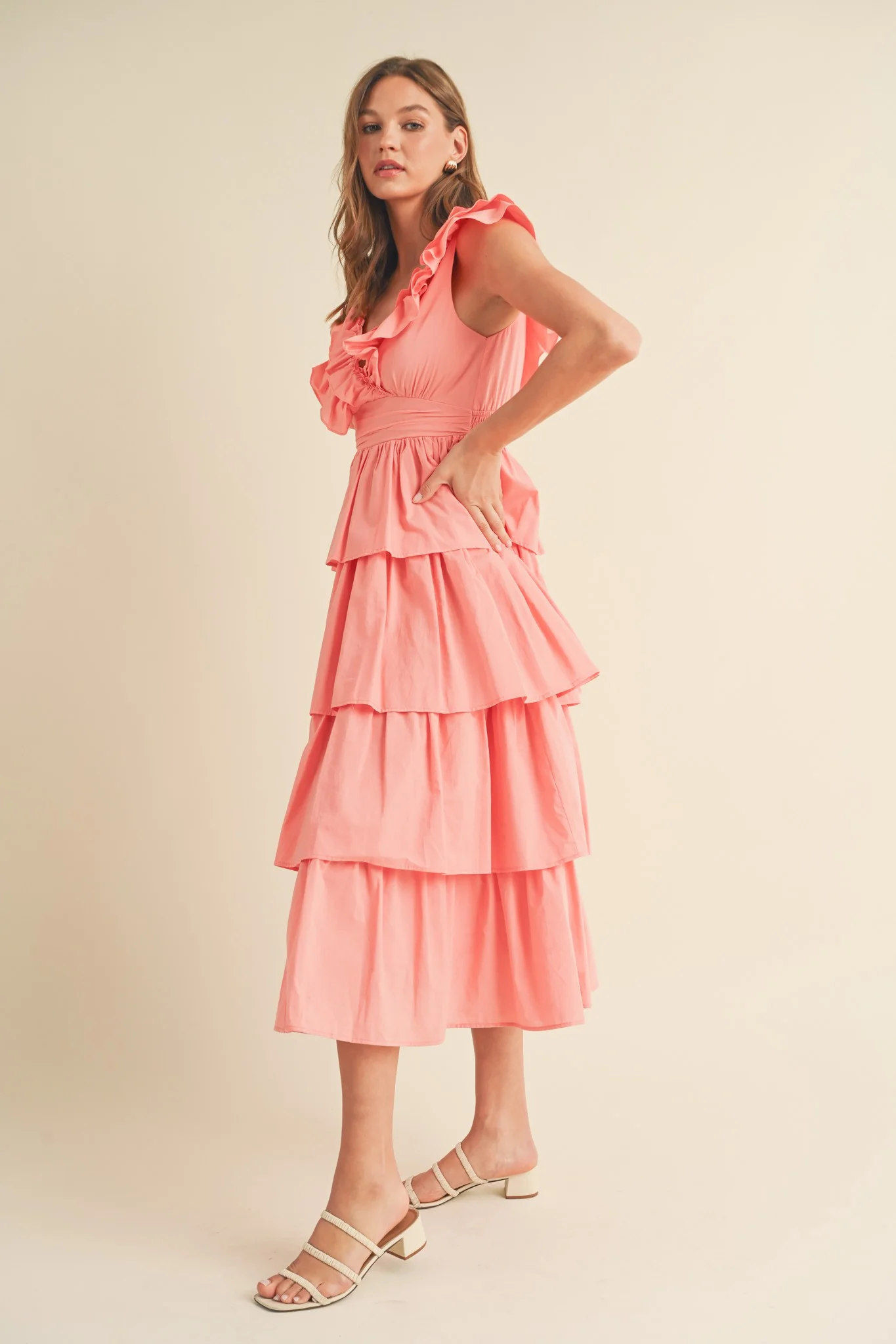 Papaya Layered Ruffle Trim Midi Dress - Image 2