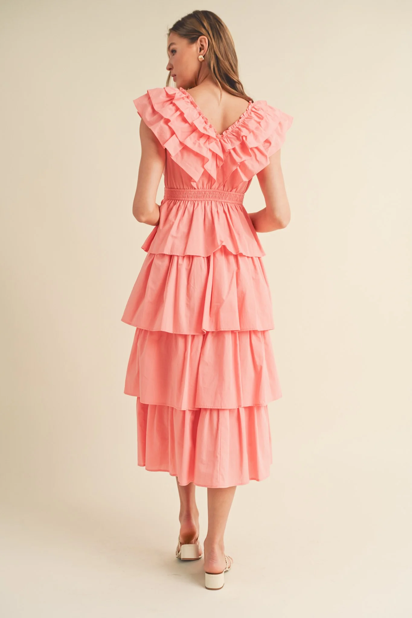 Papaya Layered Ruffle Trim Midi Dress - Image 3