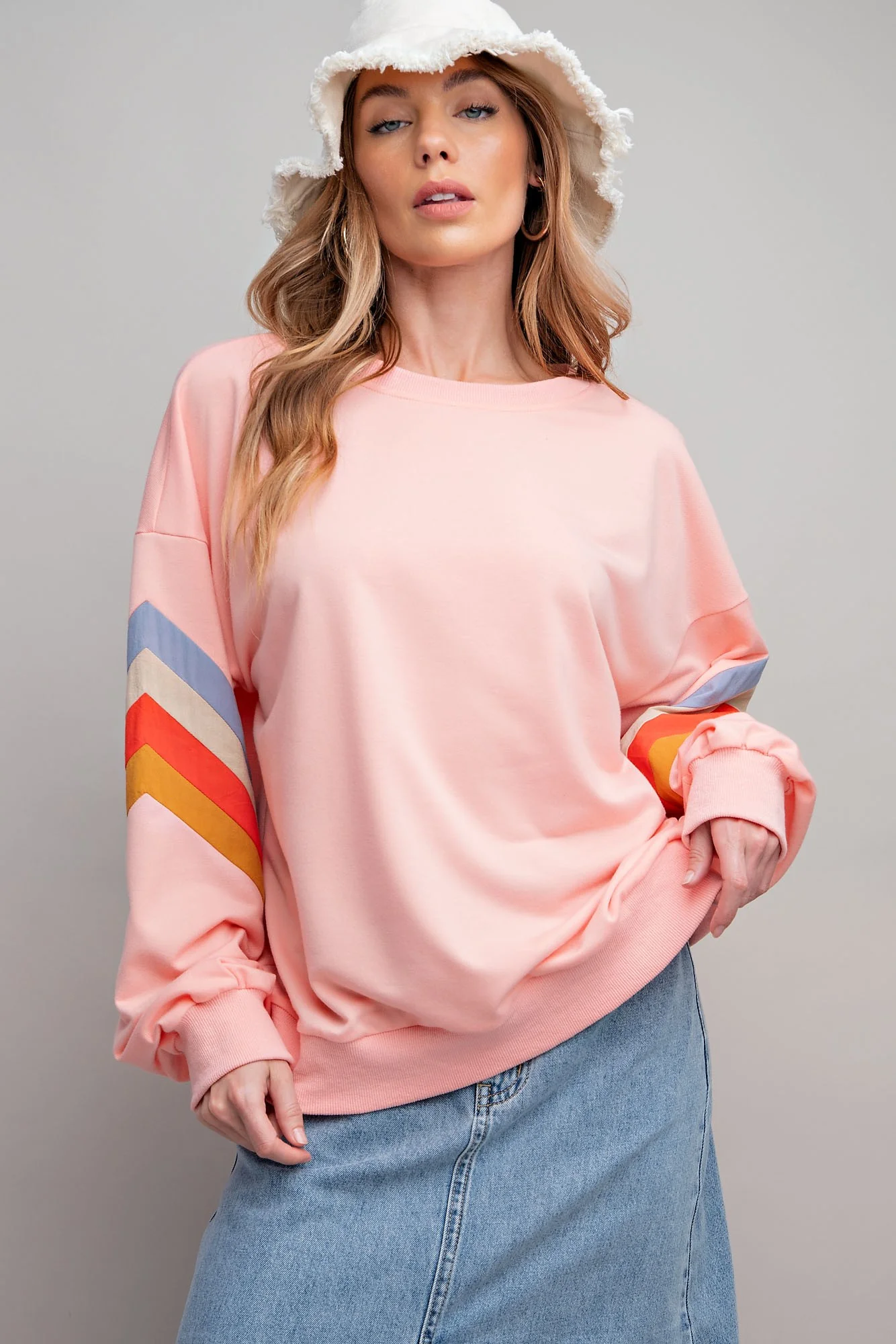 Peach Banded Bottom Terry Pullover - Image 2