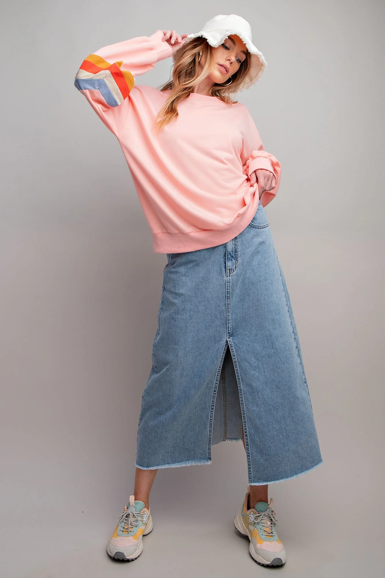 Peach Banded Bottom Terry Pullover - Image 4
