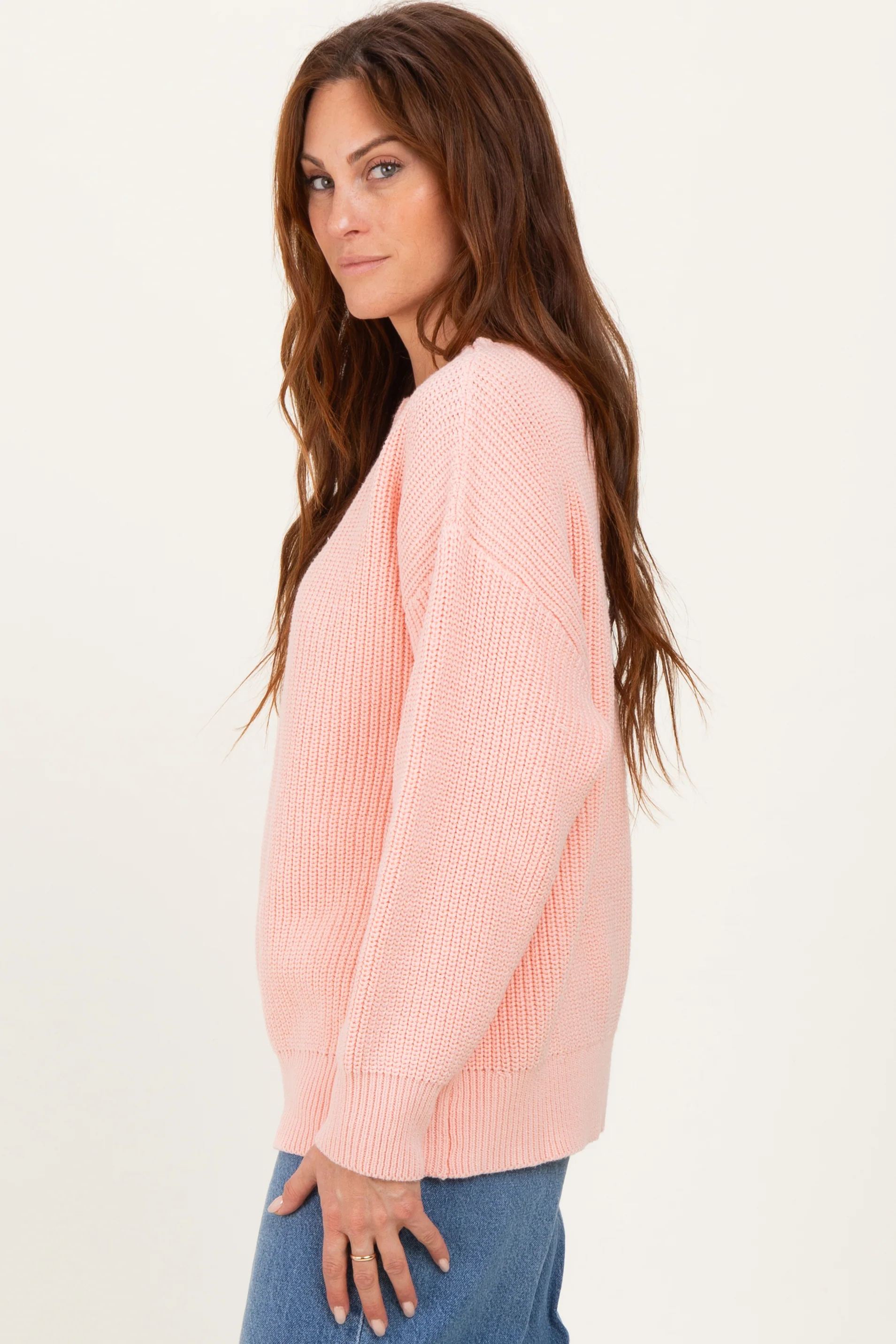 Peach Chunky Knit Boat Neck Sweater - Image 3