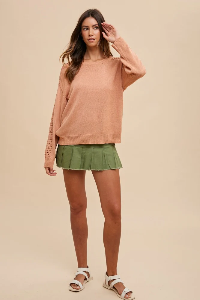 Peach Crochet Detail Sleeve Knit Top - Image 4