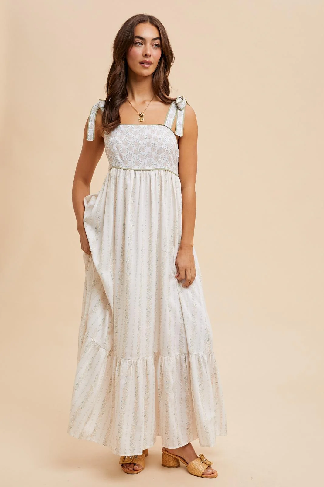 Peach Floral Cotton Dress - Image 3