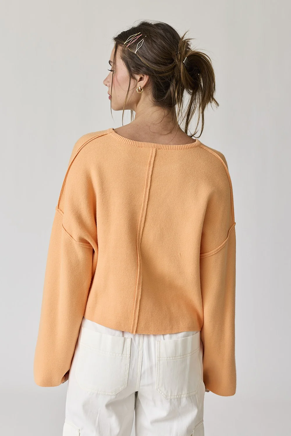 Peach Loose Fit Round Neck Crop Length Knit Top - Image 3