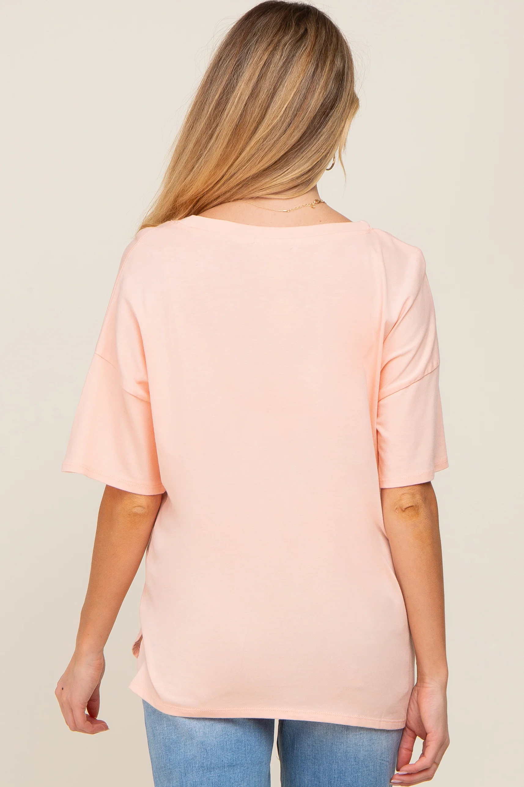 Peach Pocketed V-Neck Maternity Top - Image 3