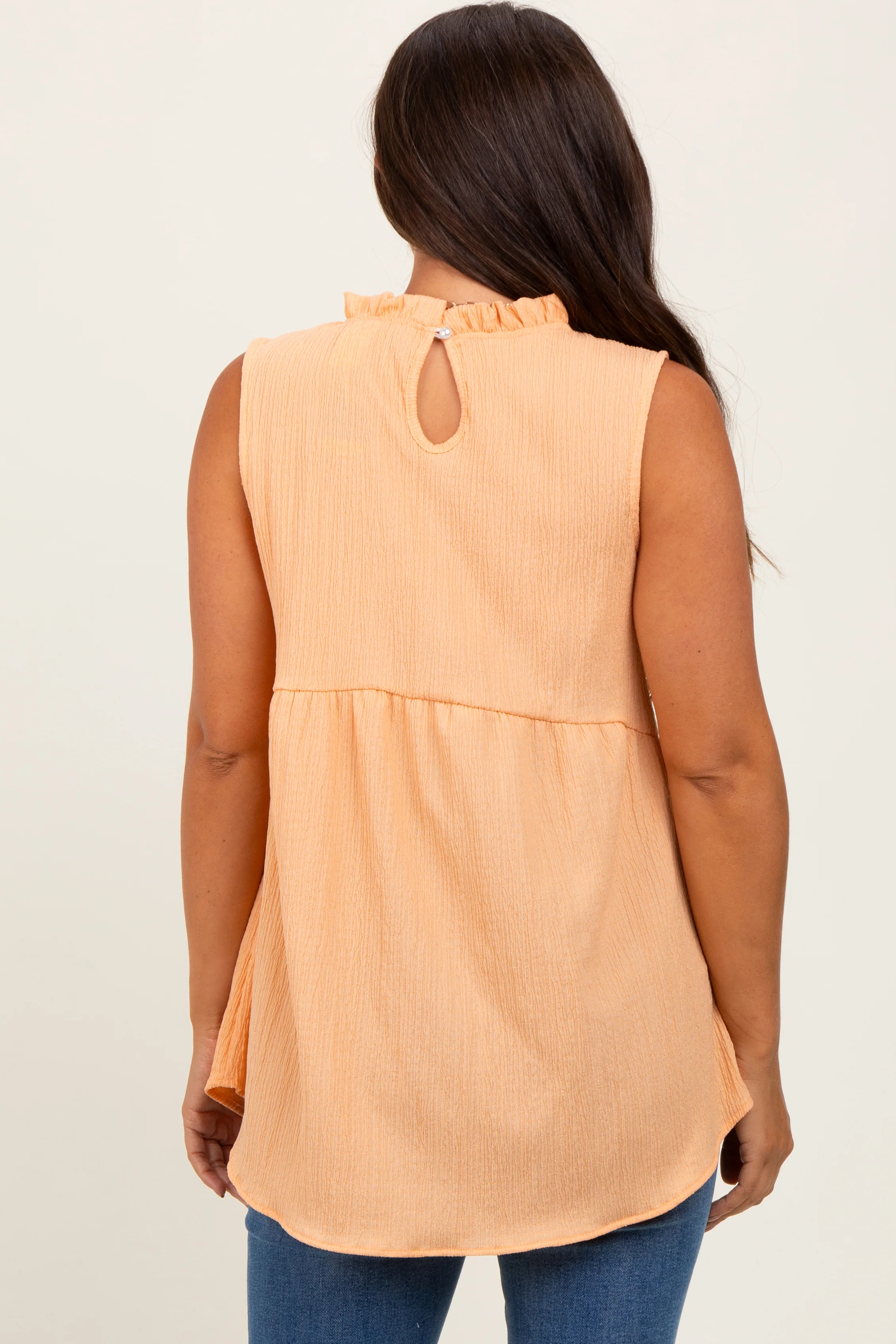Peach Ruffle Mock Neck Maternity Sleeveless Blouse - Image 5