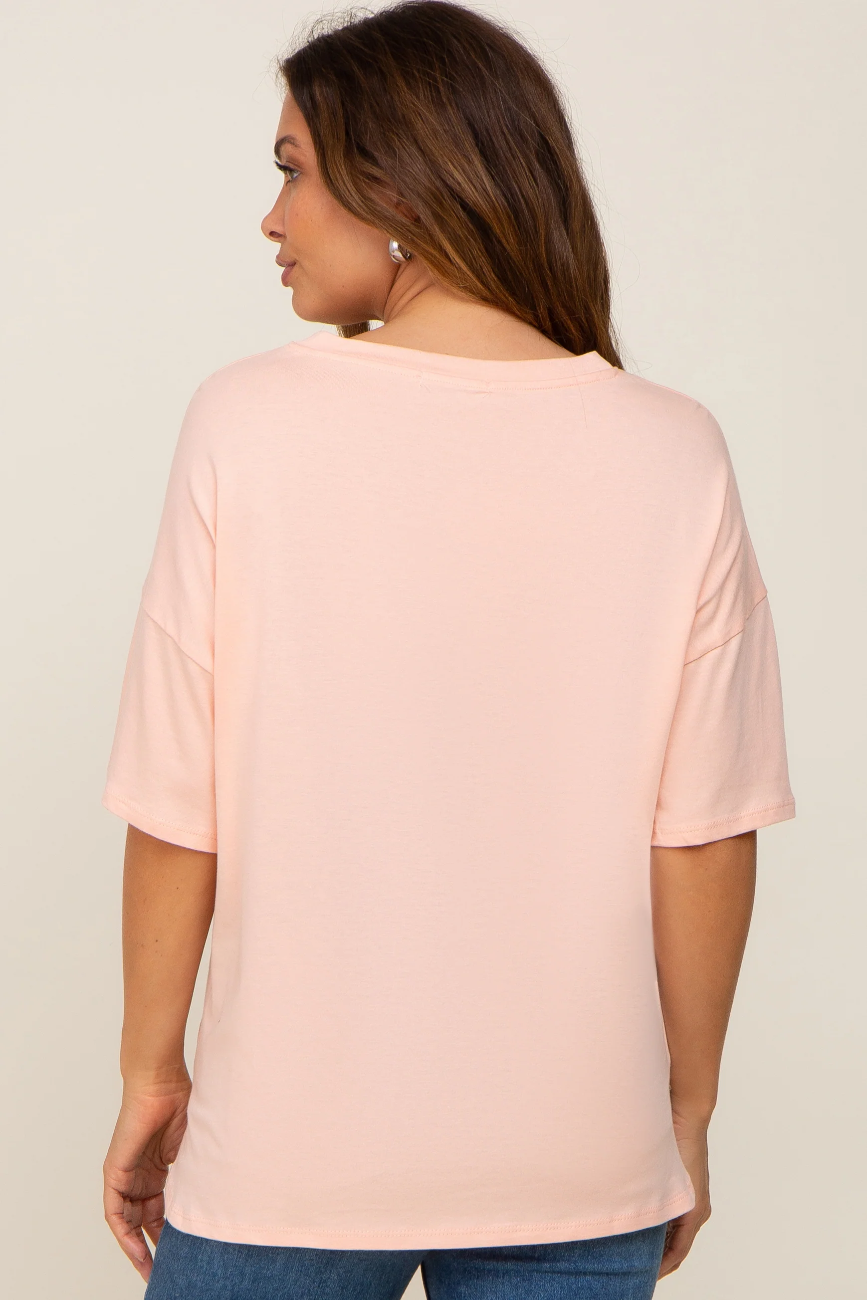 Peach Short Sleeve Pocketed Maternity Top - Image 3