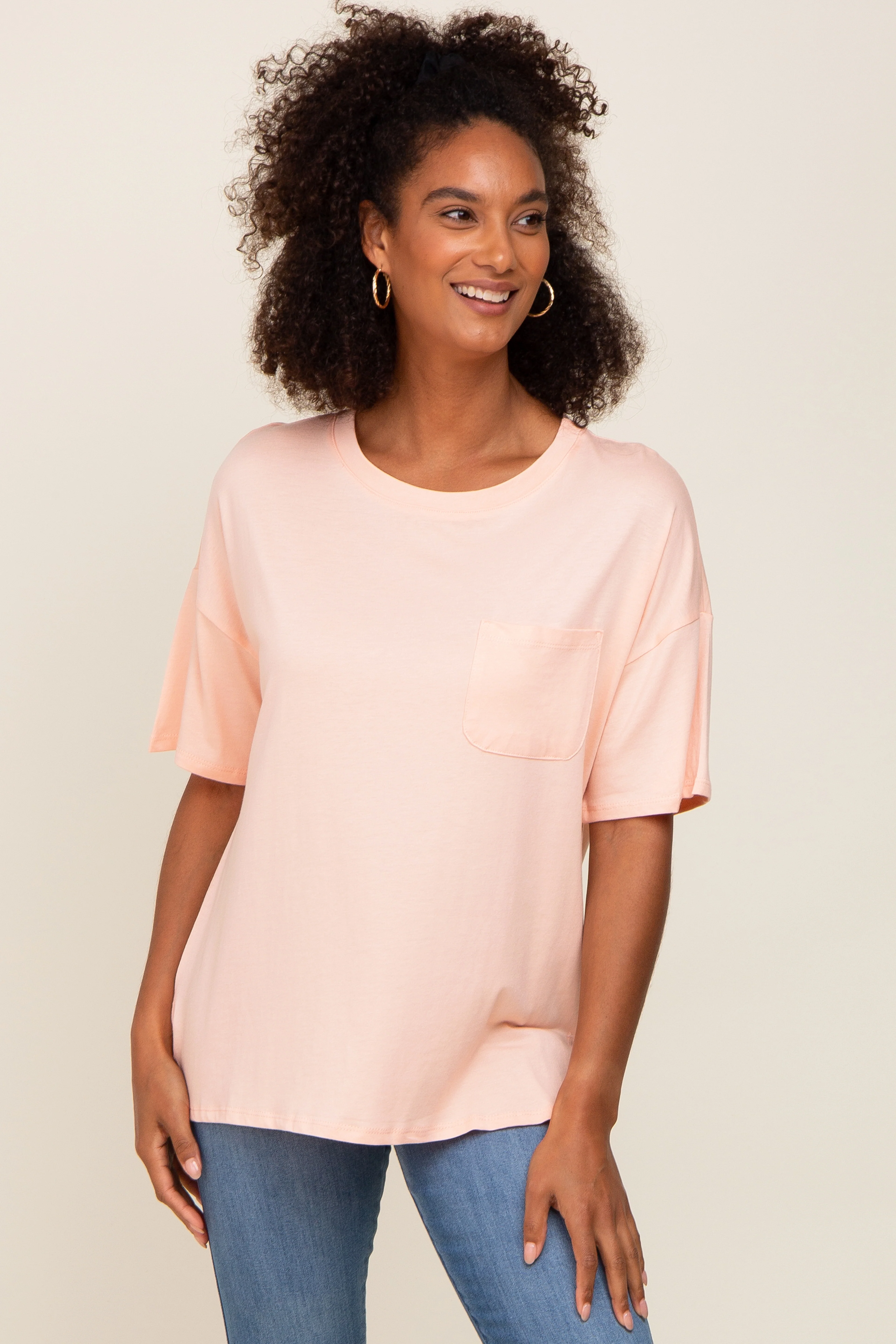 Peach Short Sleeve Pocketed Maternity Top - Image 5