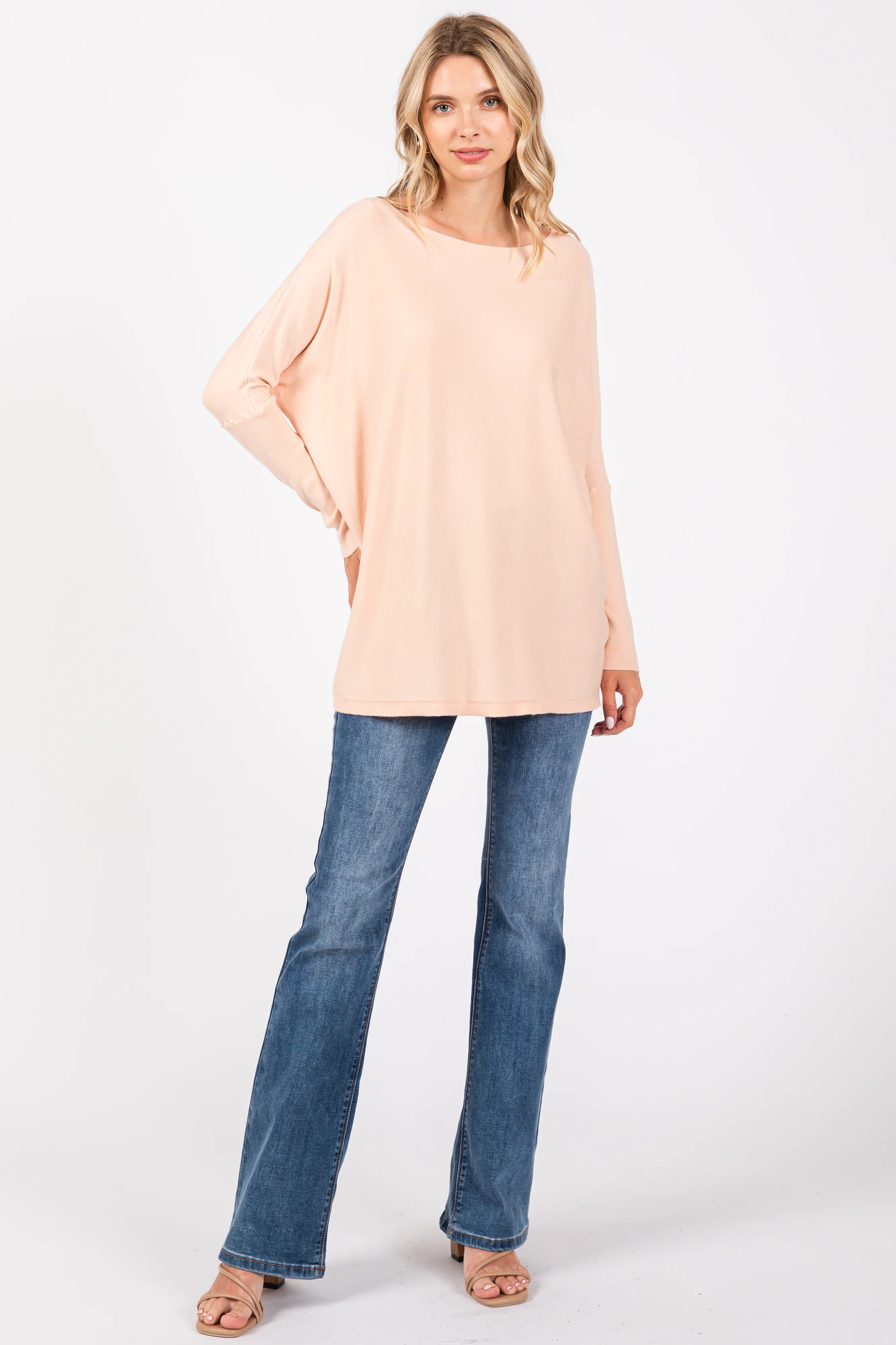 Peach Soft Knit Boatneck Dolman Sleeve Sweater - Image 4