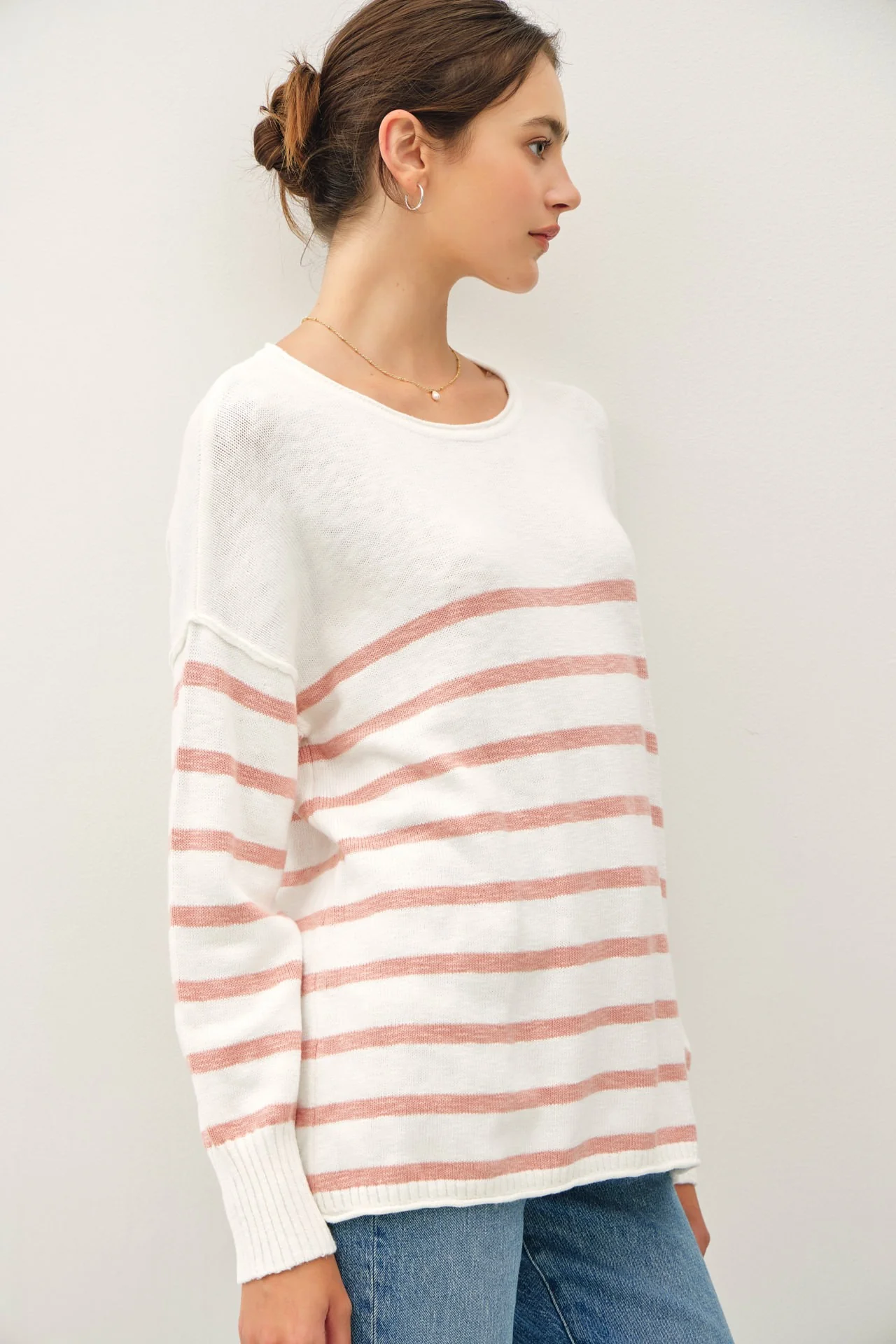 Peach Striped Cuff Sweater - Image 2