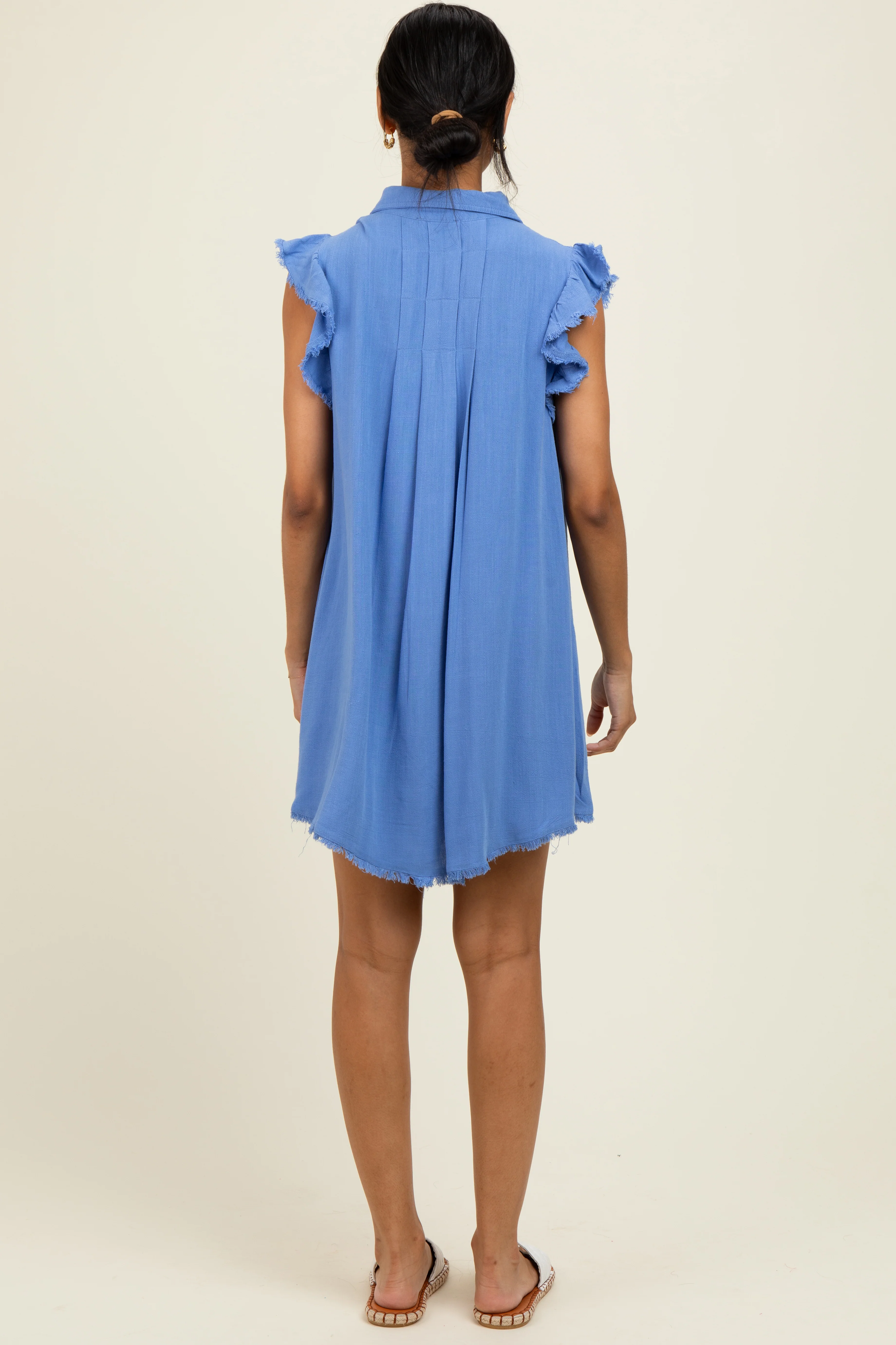 Periwinkle Fringe Detail Ruffle Sleeve Shirt Dress - Image 3