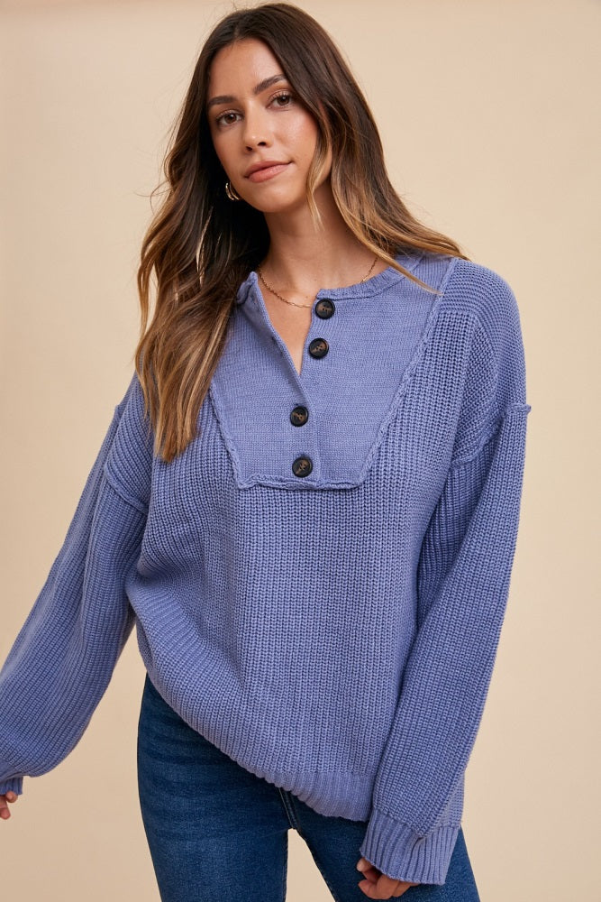Periwinkle Front Button Knit Maternity Sweater - Image 5