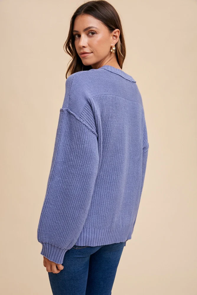 Periwinkle Front Button Knit Sweater - Image 3