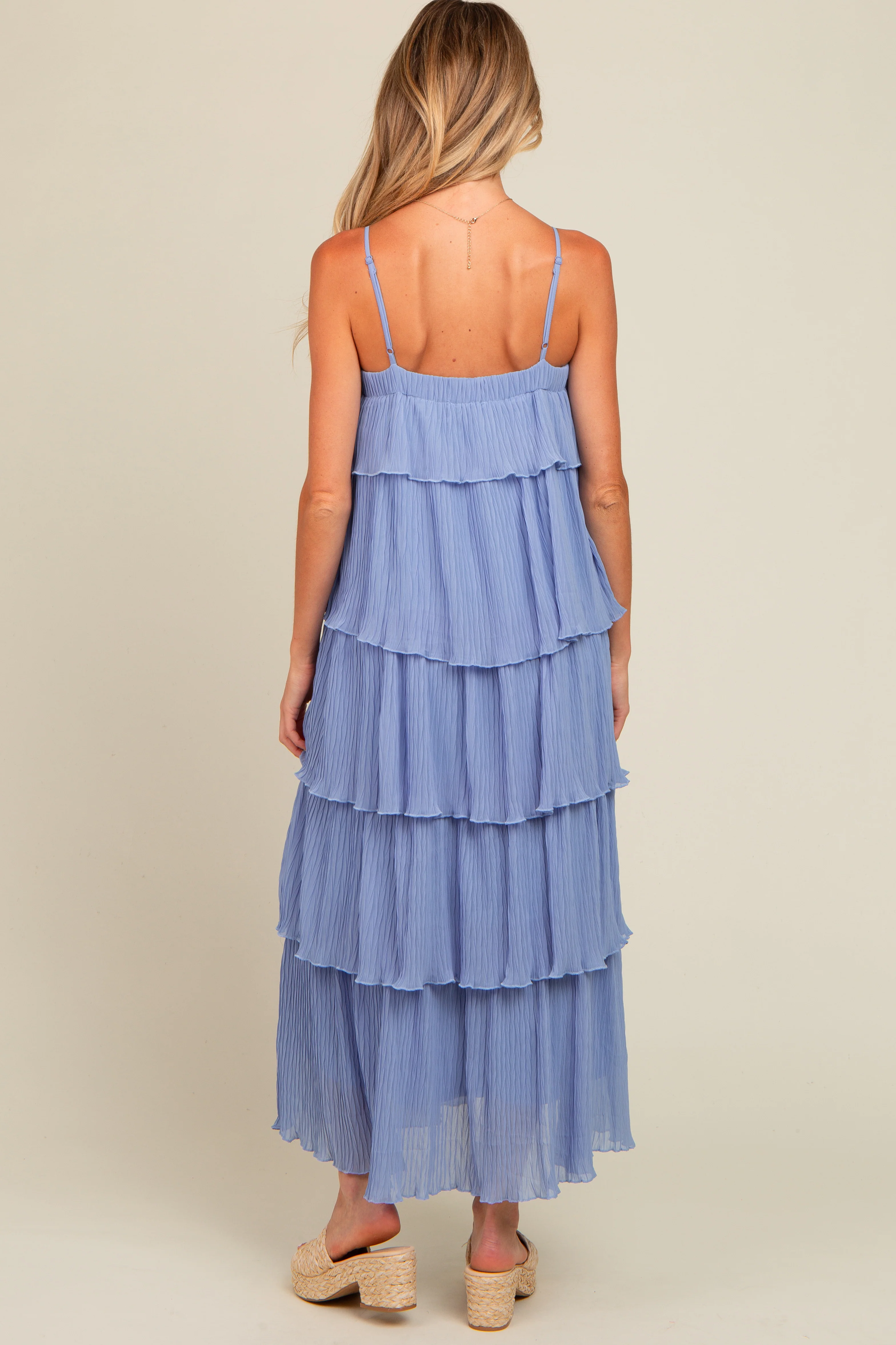 Periwinkle Ruffle Tiered Maternity Maxi Dress - Image 4
