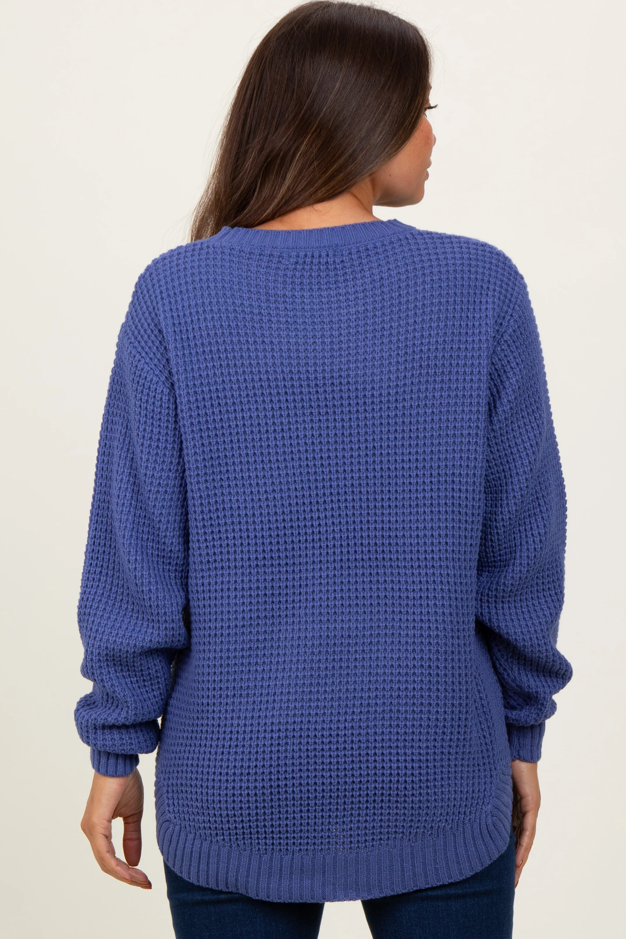 Periwinkle Waffle Knit Rounded Hem Maternity Sweater - Image 4