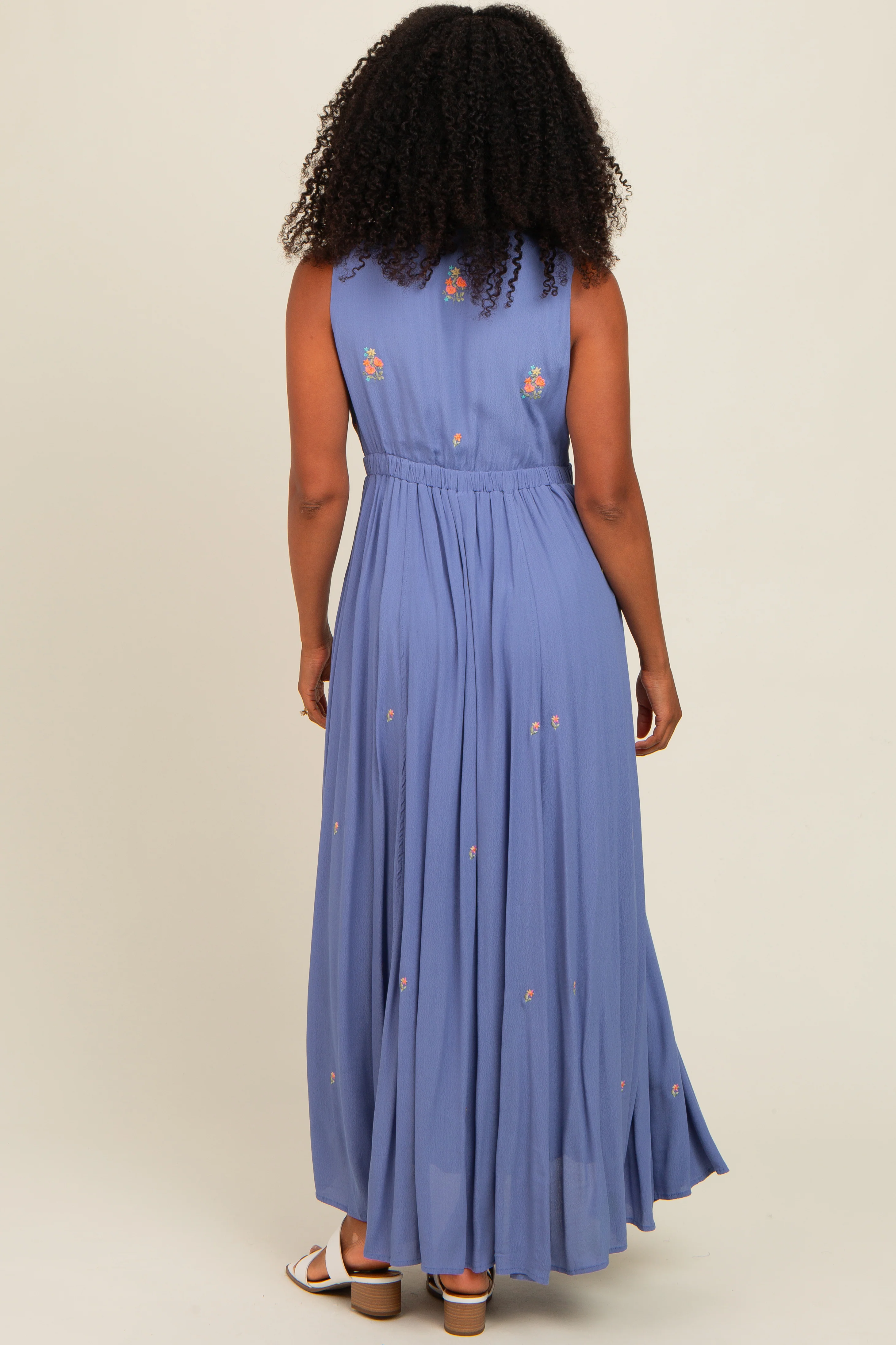 Perwinkle Floral Embroidered Sleeveless Maxi Dress - Image 4