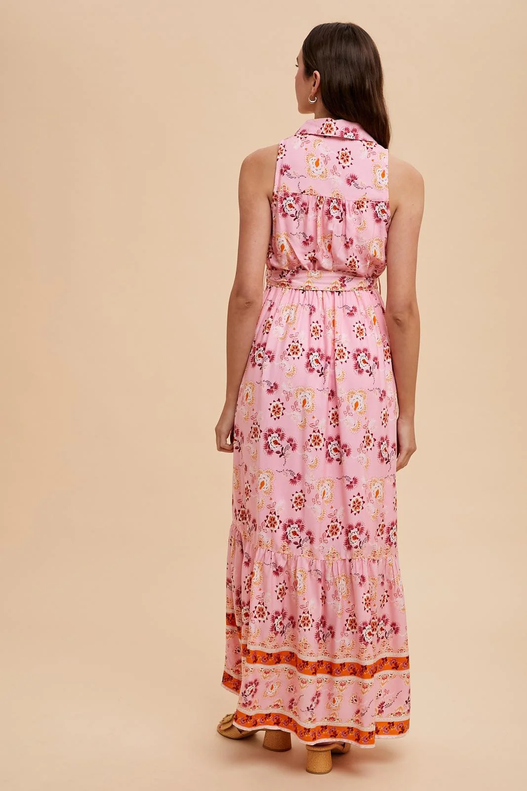 Pink Border Print Collared Button Down Maxi Dress - Image 4